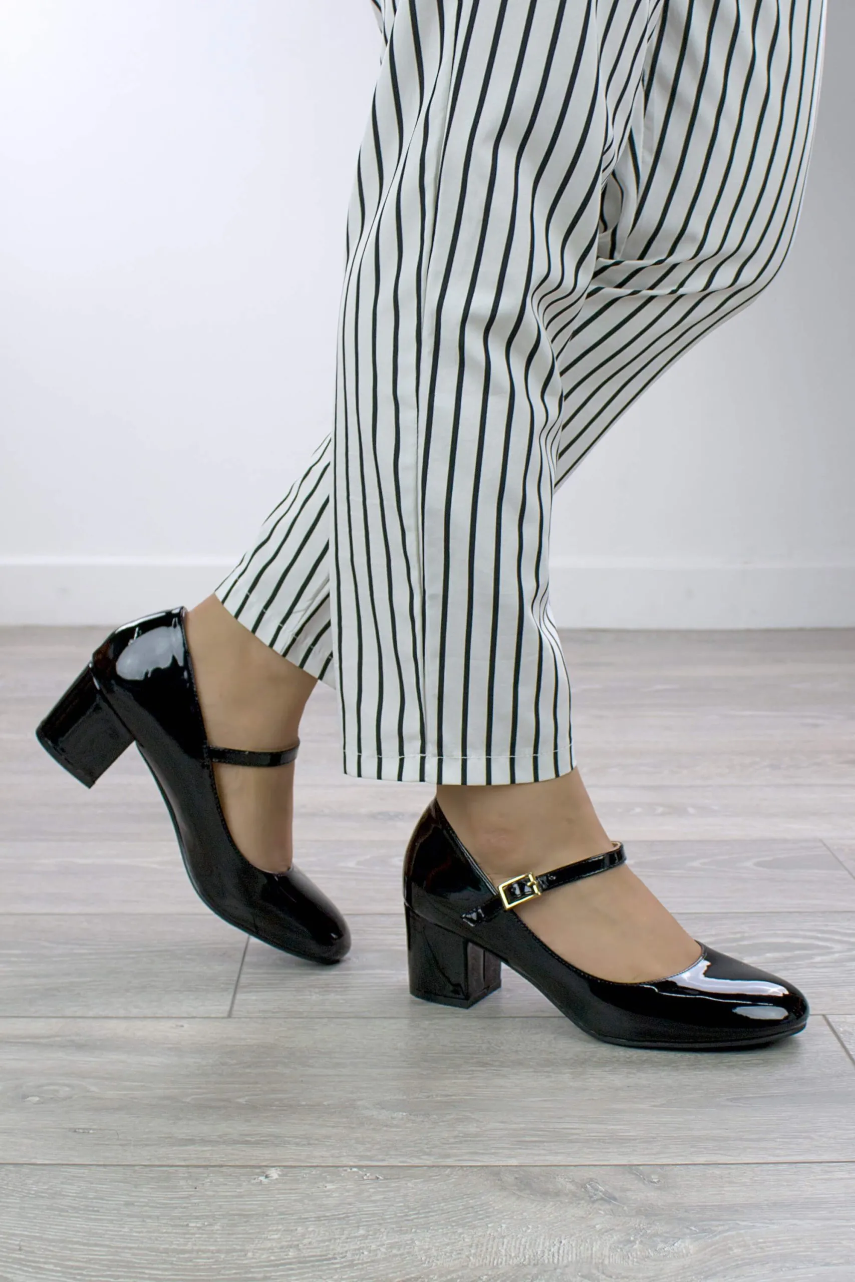 Mid Block Heel Mary Jane Comfort Patent Court Shoes
