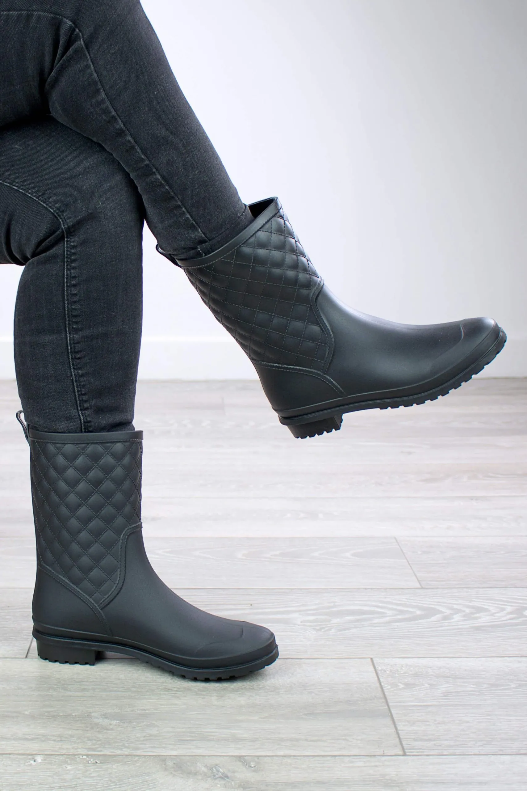 Low Heel Wellies Quilted Wellingtons Calf Boots