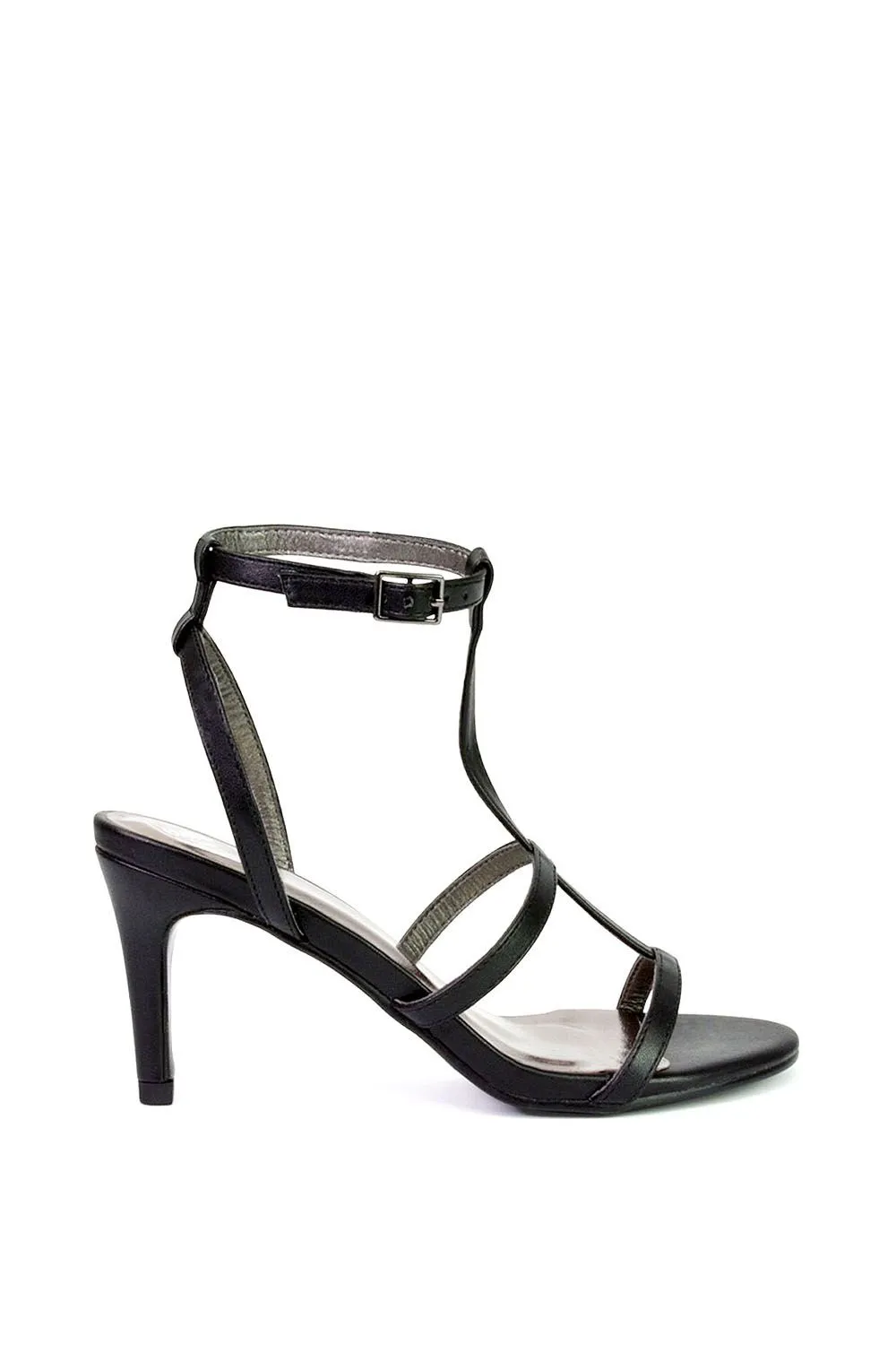 'Beaux' Caged Cut Out Detail Mid High Heel Stiletto Ankle Strappy Sandals