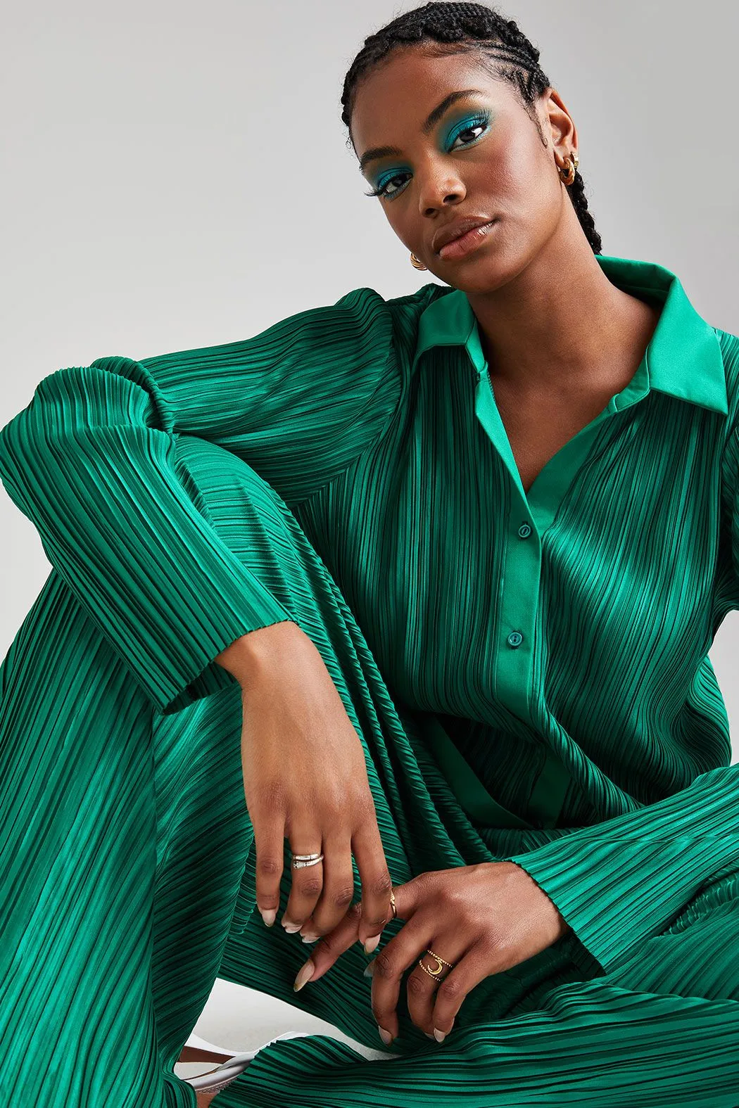Green Plisse Oversized Shirt