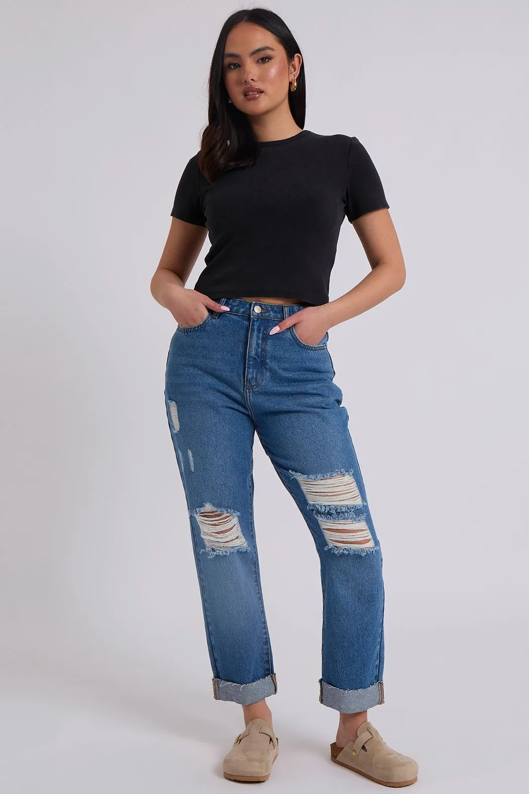Elliott Black Ripped Mom Jeans