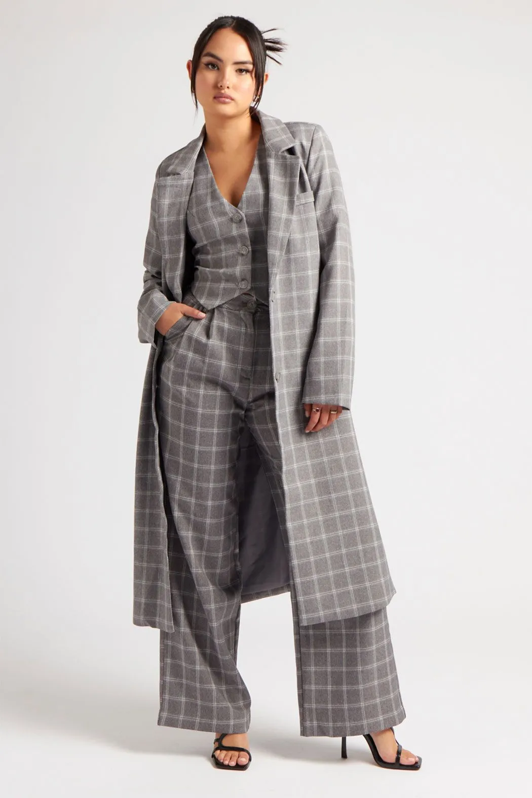 Check Longline Duster Coat