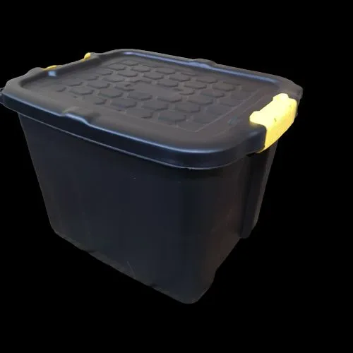 42L Heavy Duty Storage Tub Sturdy, Lockable, Stackable and Nestable Design Storage Chest with Clips in Black