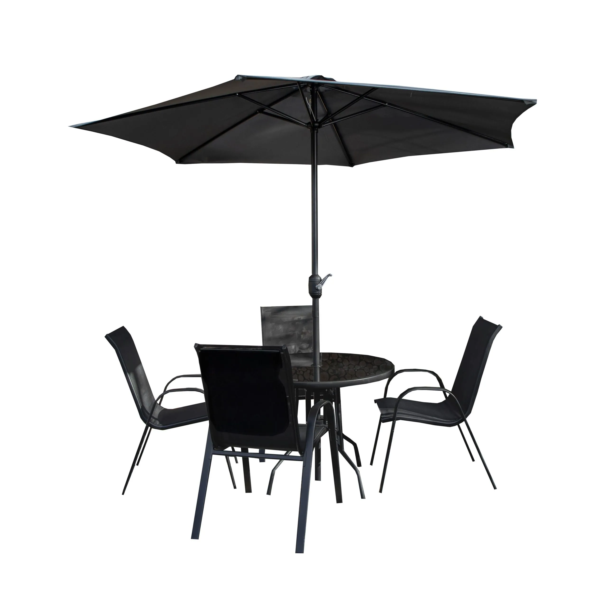 Outdoor 4 Person Round Glass Top Garden Dining Table & Chairs Set with Havana Parasol