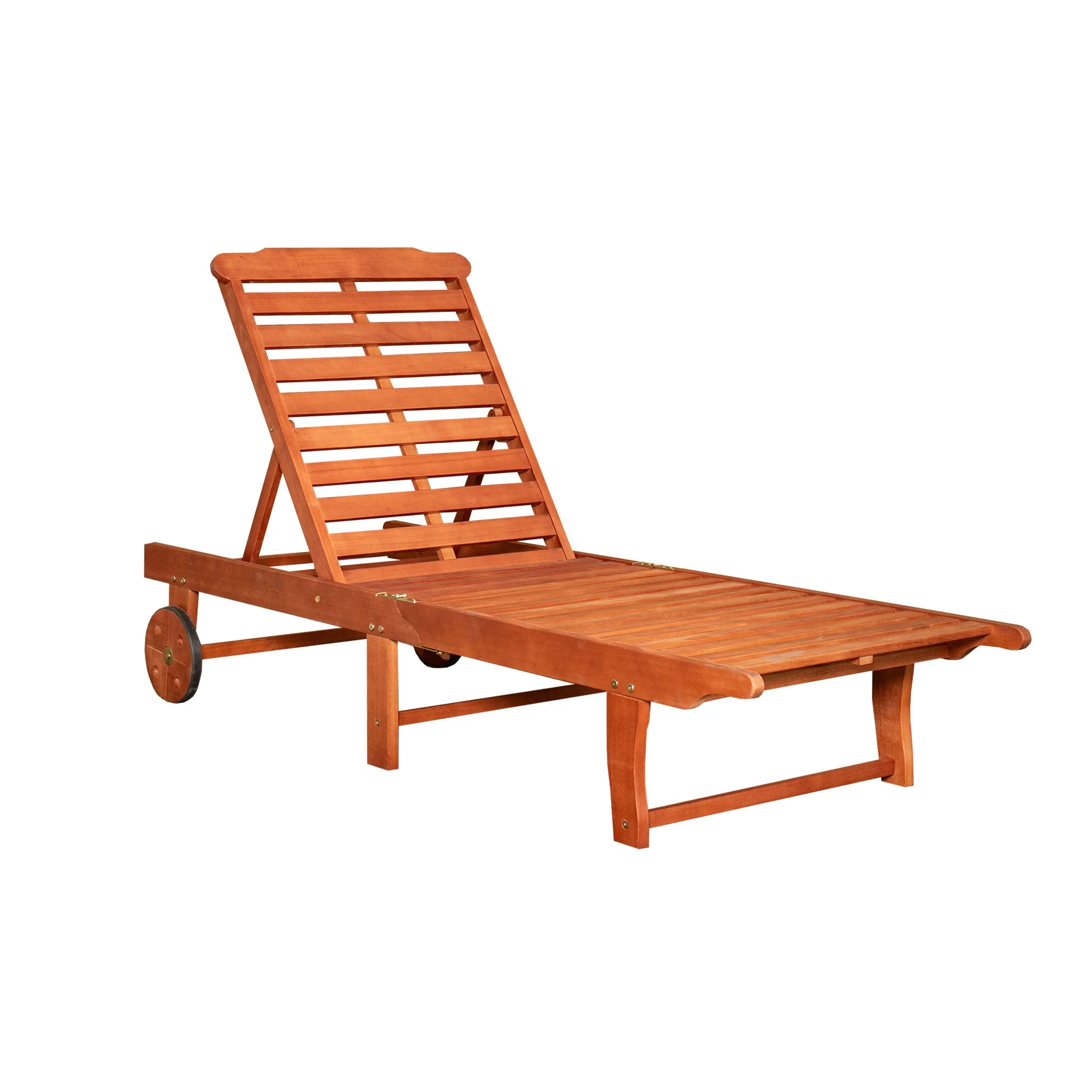 1.9m x 0.6m Outdoor Wooden Adjustable Foldable Sunlounger with Wheels