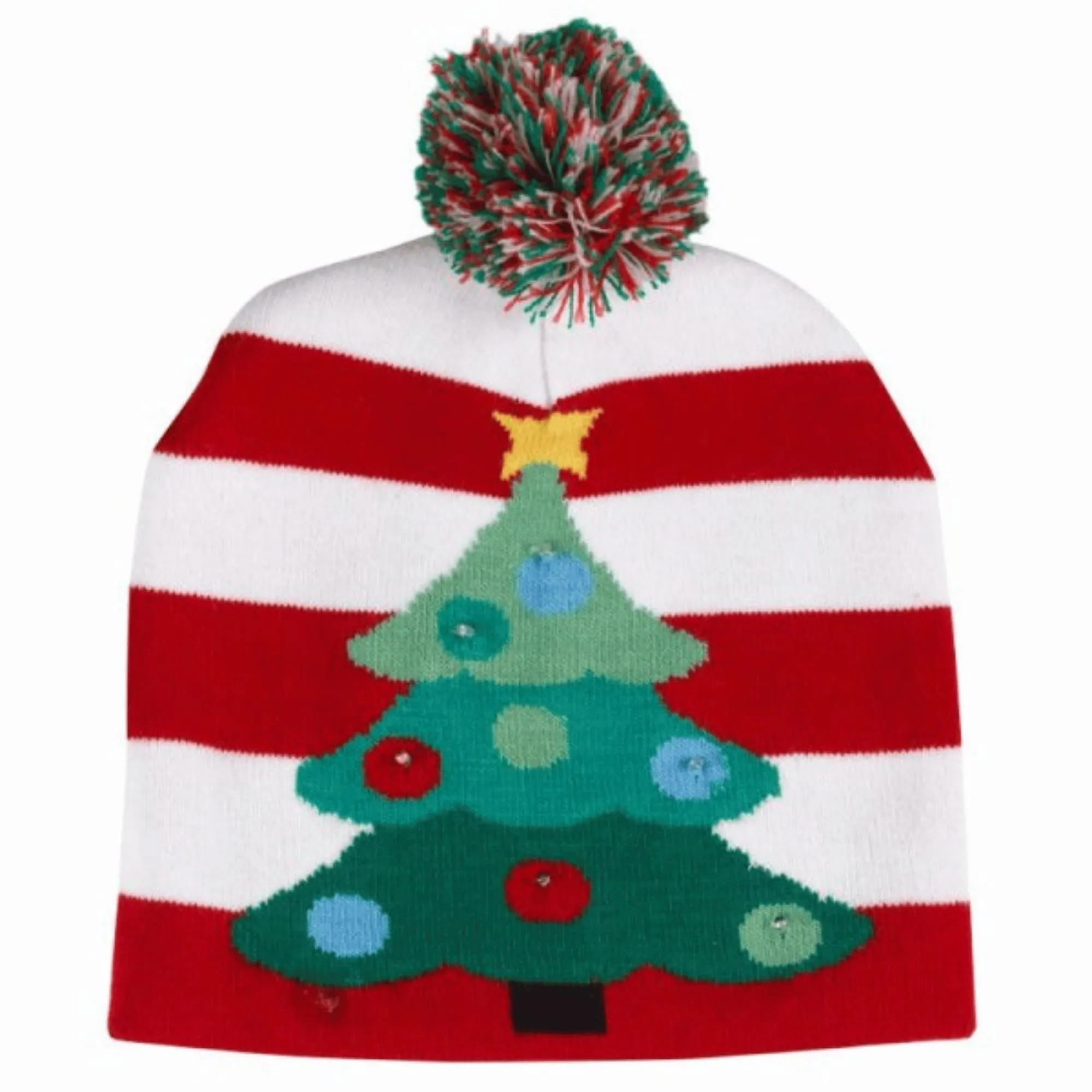 Light up Flashing Beanie Festive Hat with Tree & Multi-Coloured LEDs