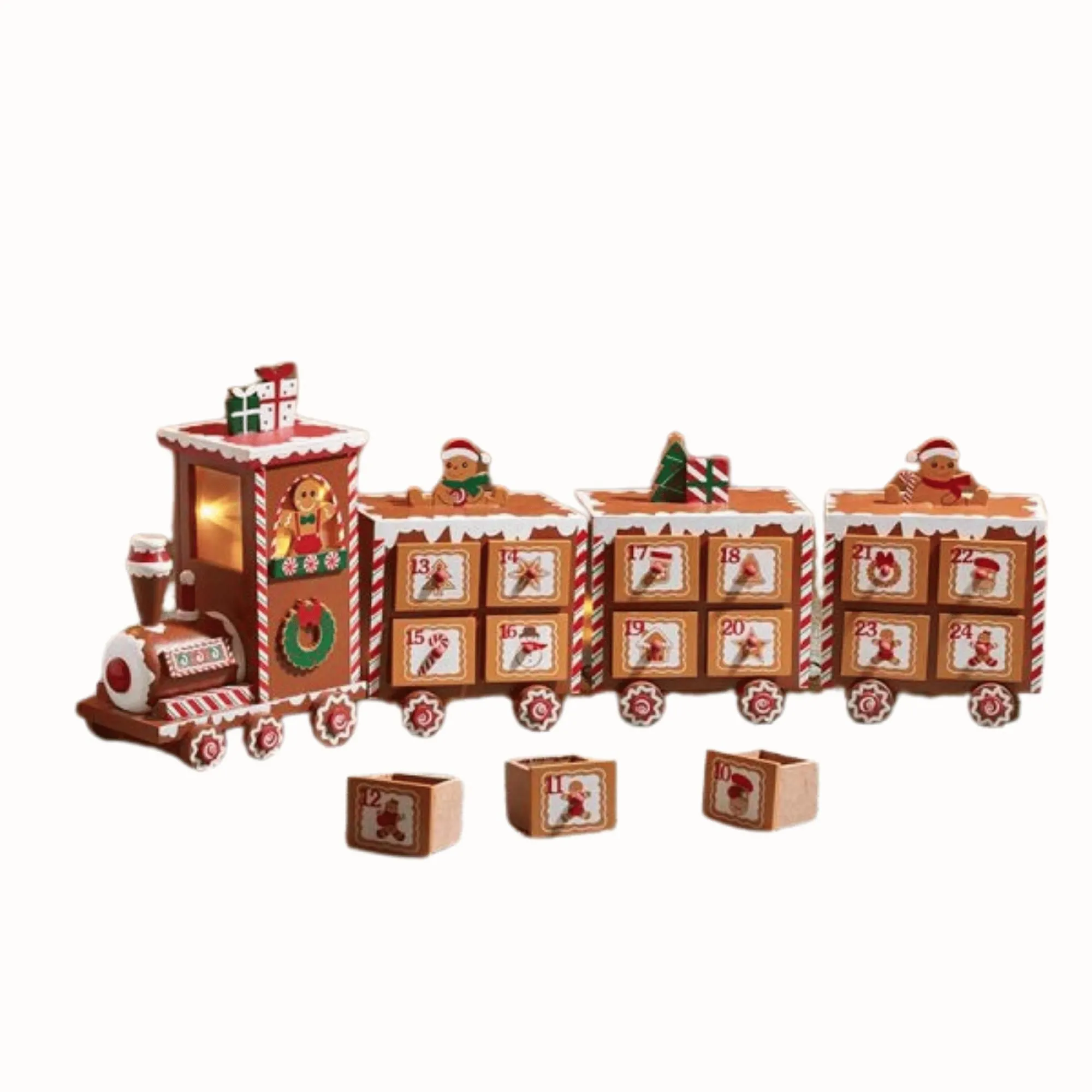 19cm x 50cm Wooden Gingerbread Christmas Express Train Advent Calendar