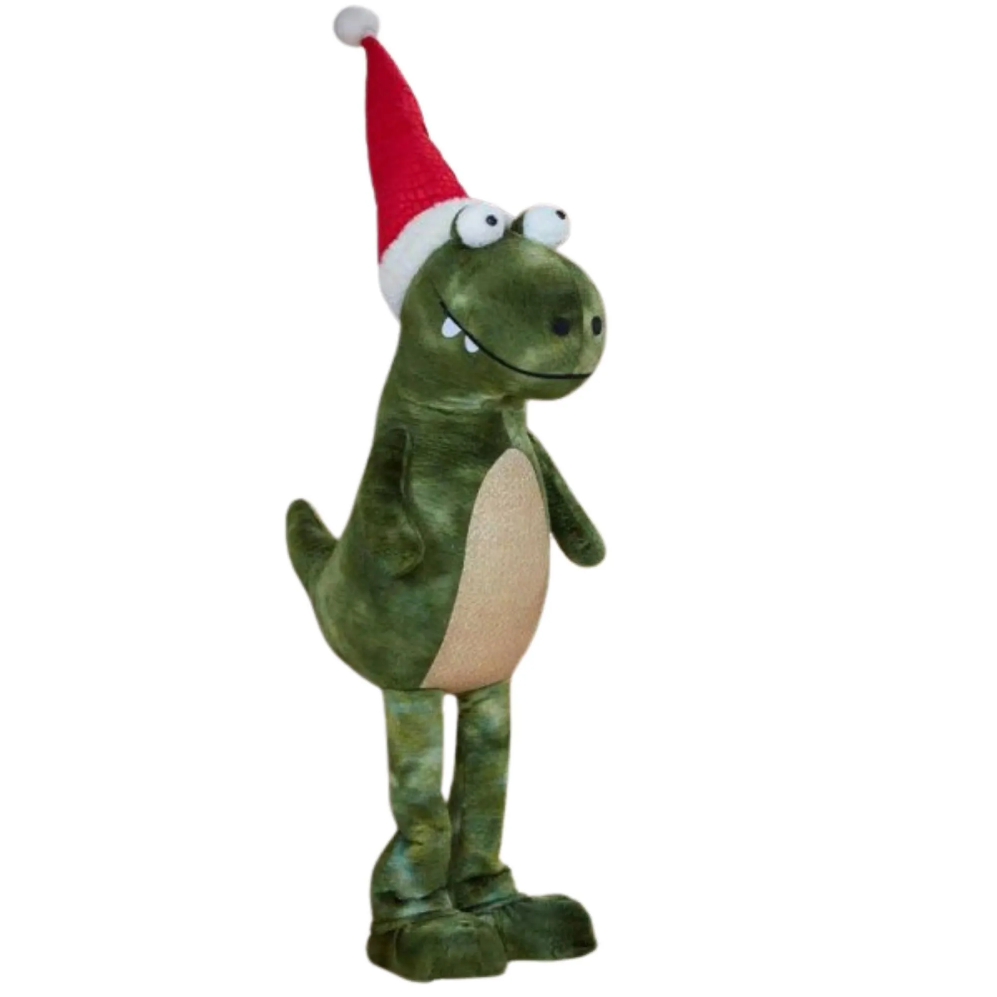 Tall Green Plush Big Lizard Dino Standing  Decoration with Santa Hat