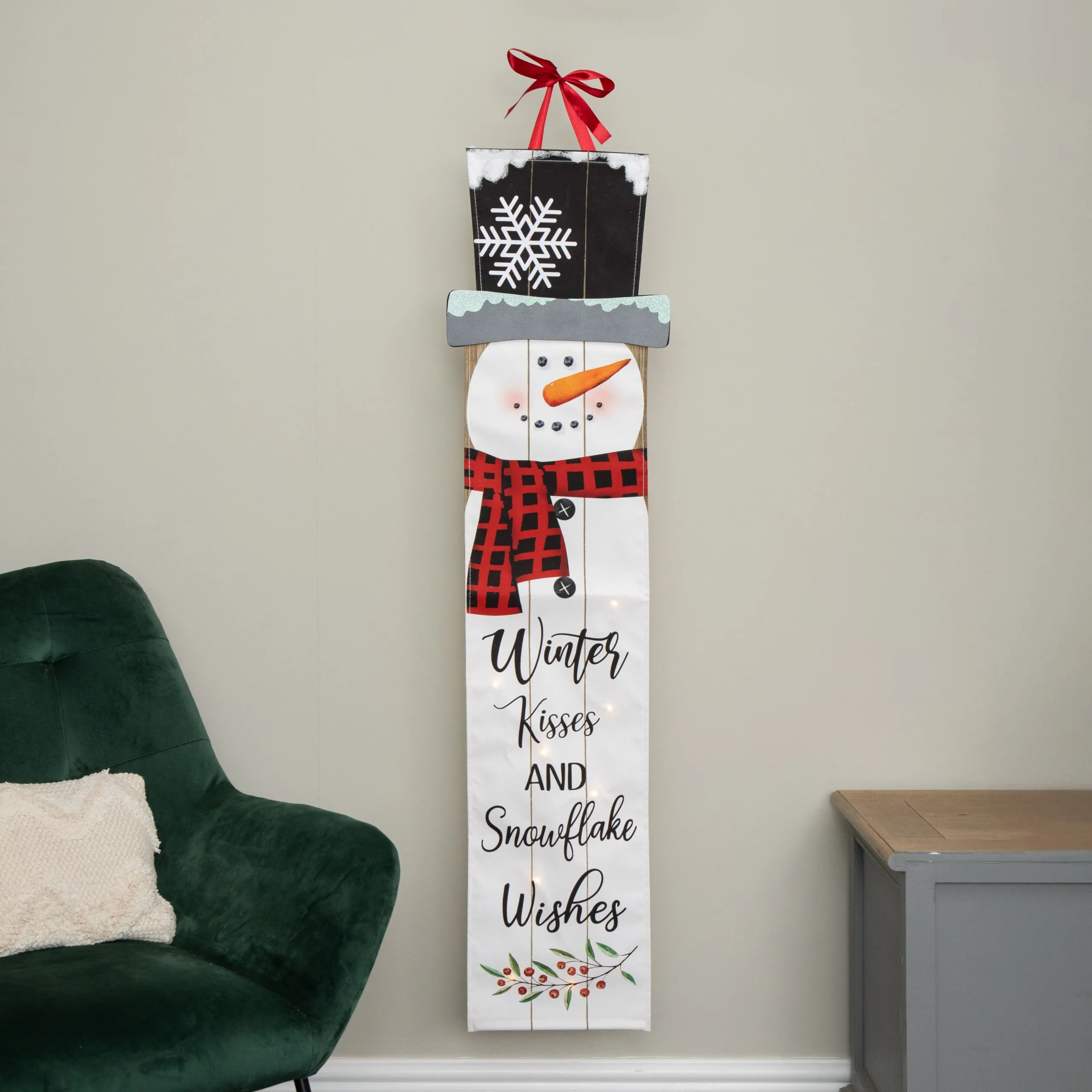 Light up Hanging Christmas Snowman Fabric Banner with LEDs