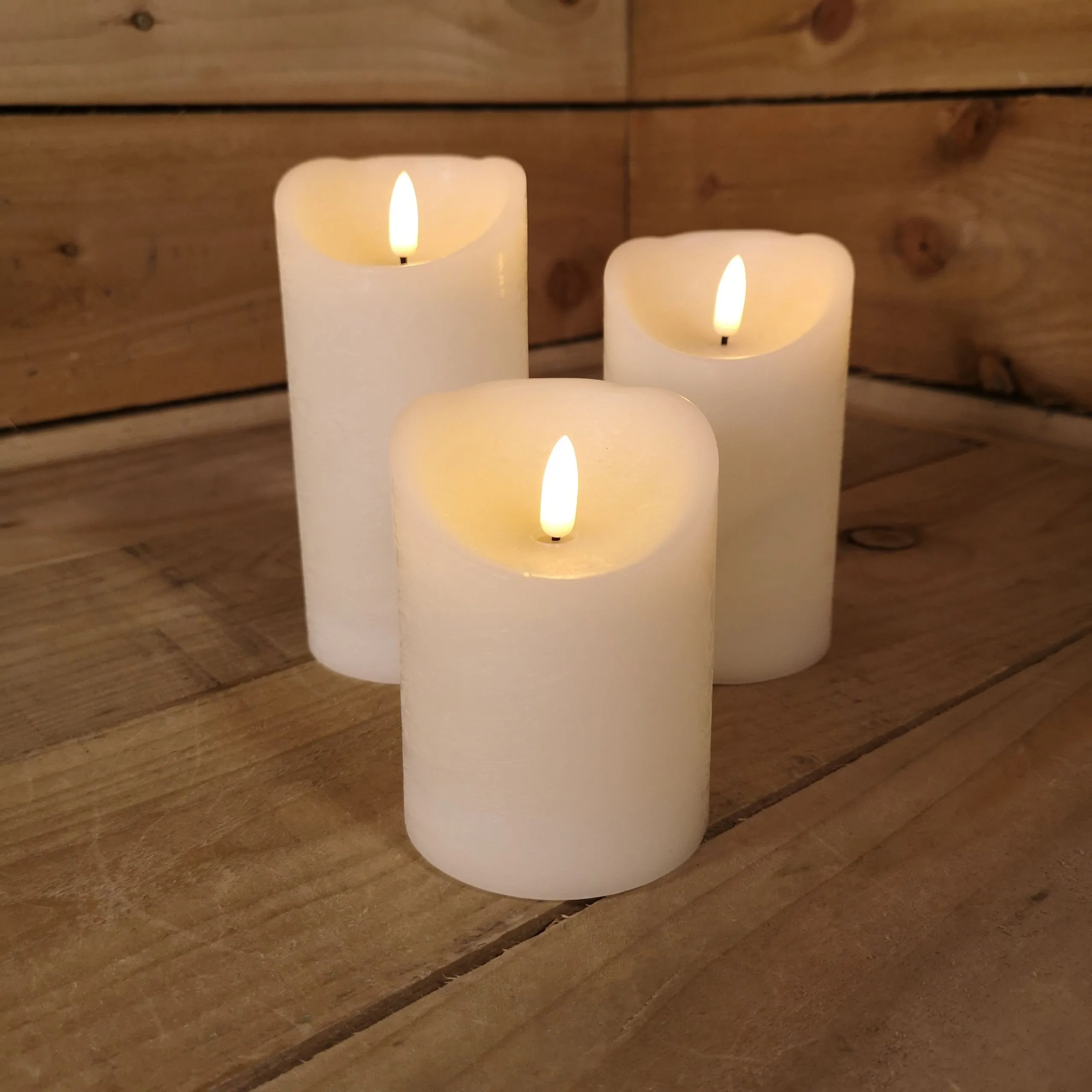 Set of 3 Flickabright Christmas Flickering Cream Candles Small, Medium, Large