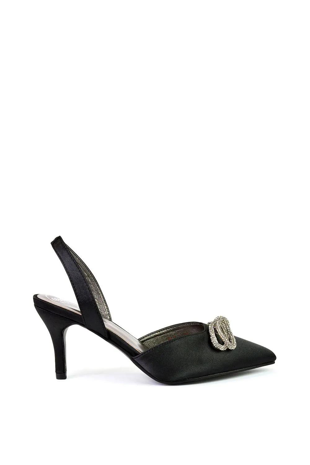 'Marinah' Slingback Diamante Bow Low Heel Court Shoes