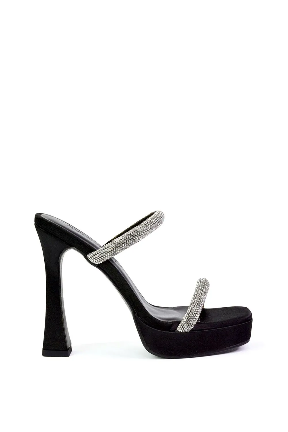 'Verony' Diamante Straps Platform Heeled Mule Sandals