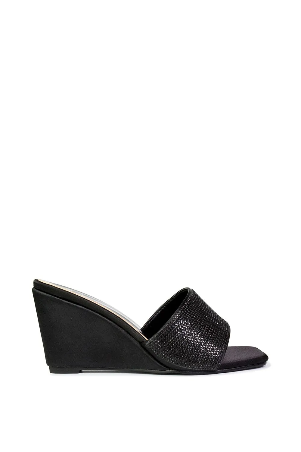 'Eliza' Slip On Mule Diamante Sandal Wedge Heels With Square Toe