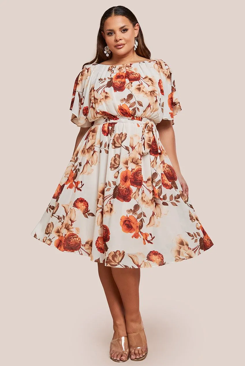 Plus Wrap Back Flutter Sleeve Midi Dress