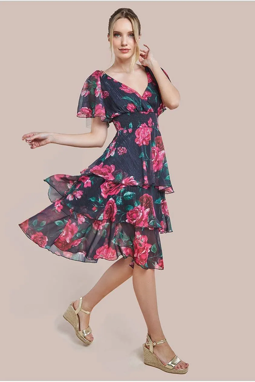Layered Floral Midi With Flutter Sleeves