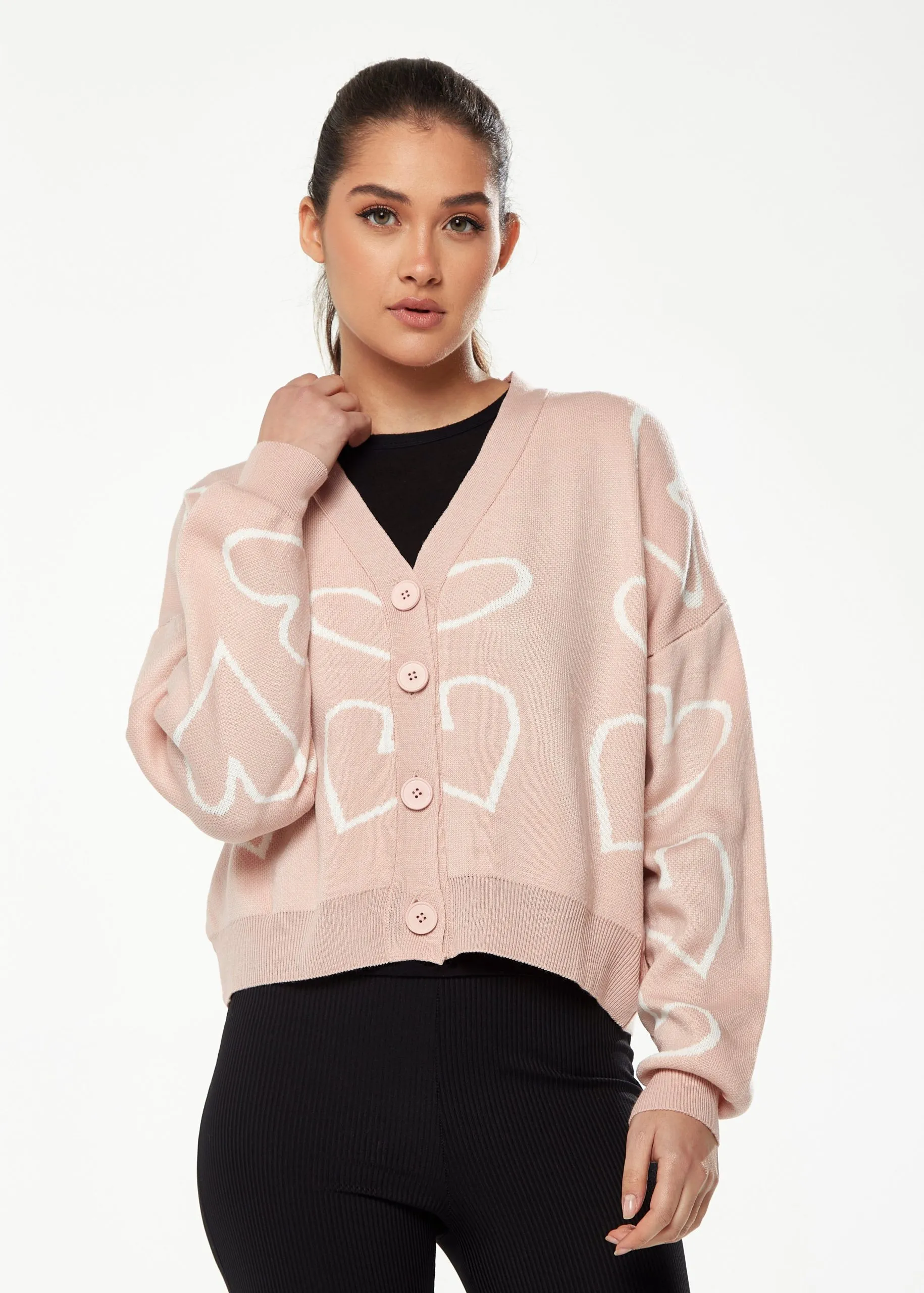All Heart Cardigan In Pink & White