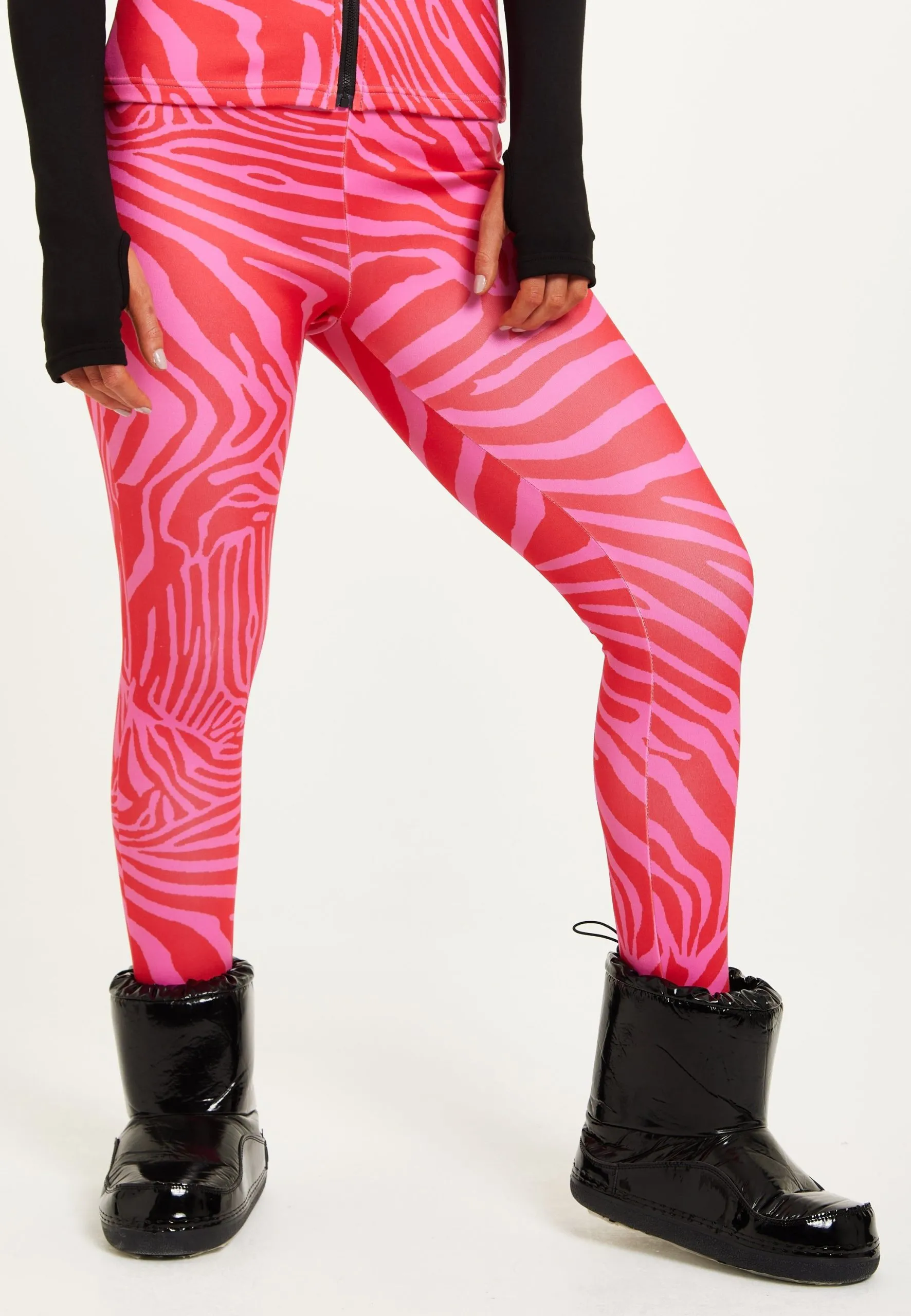 Ski Base Layer Tights In Pink Zebra Print