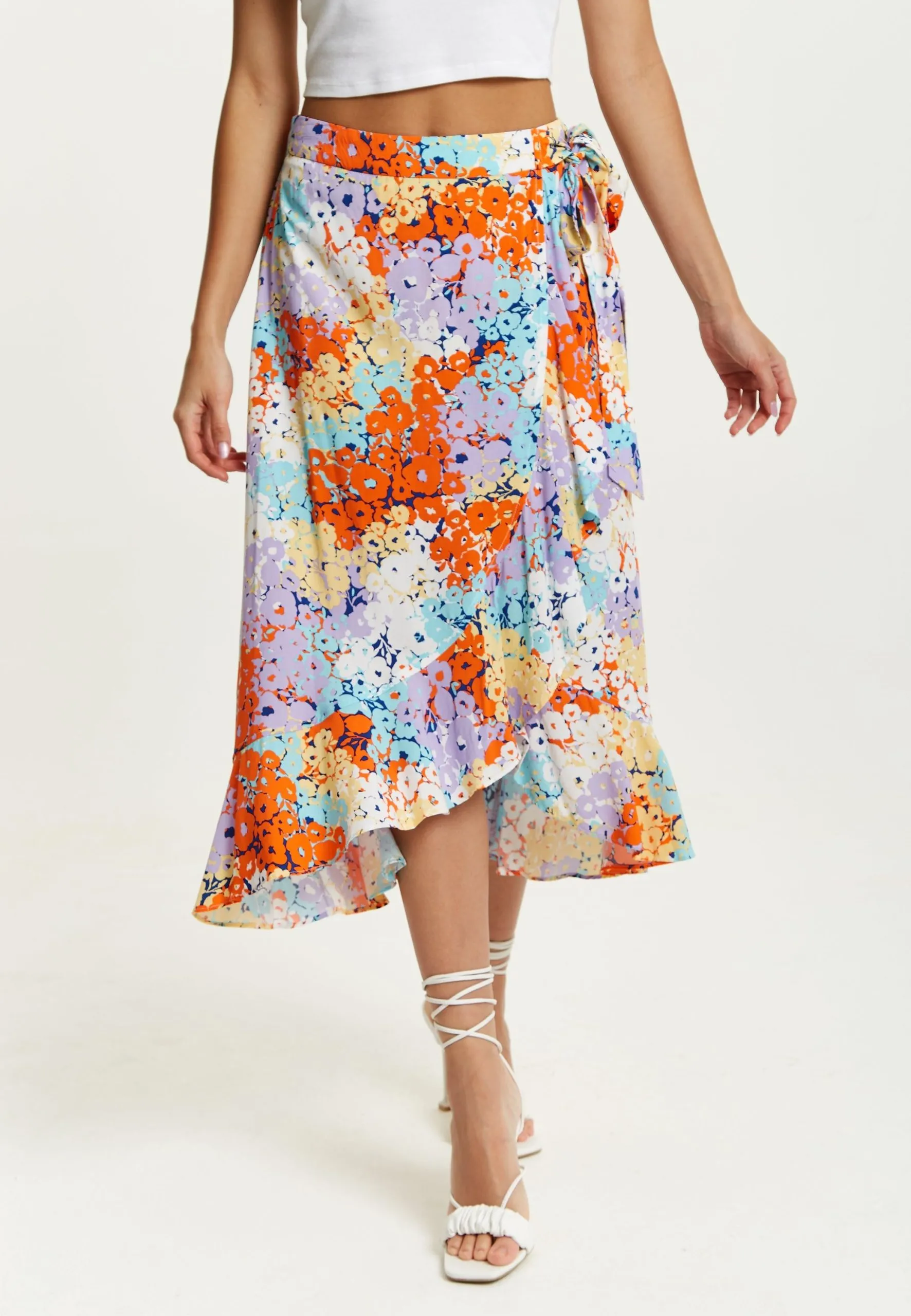Multicolour Floral Print Midi Wrap Skirt