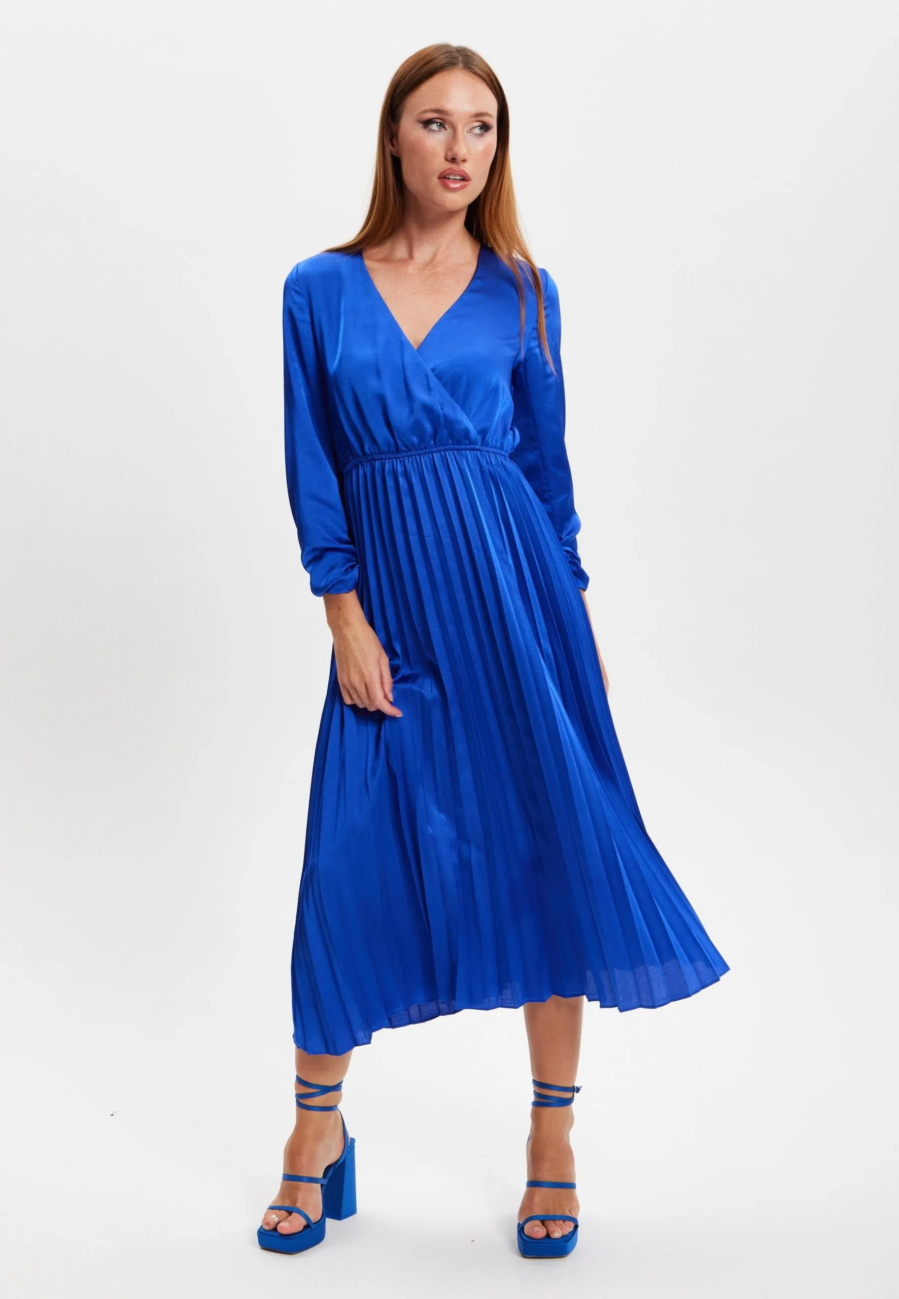 Royal Blue Midi Dress With Pleat Details