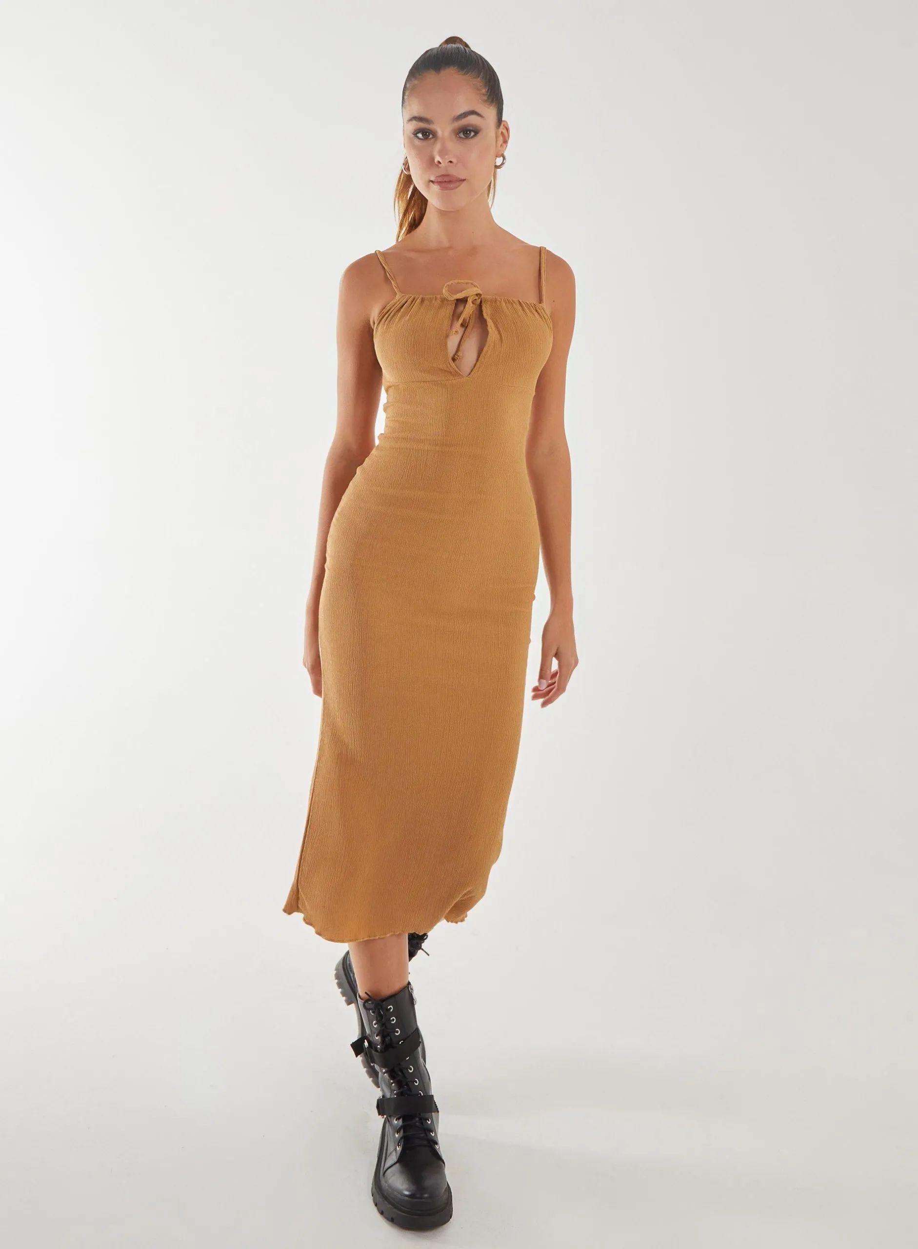 Crinkle Tie Midi Dress
