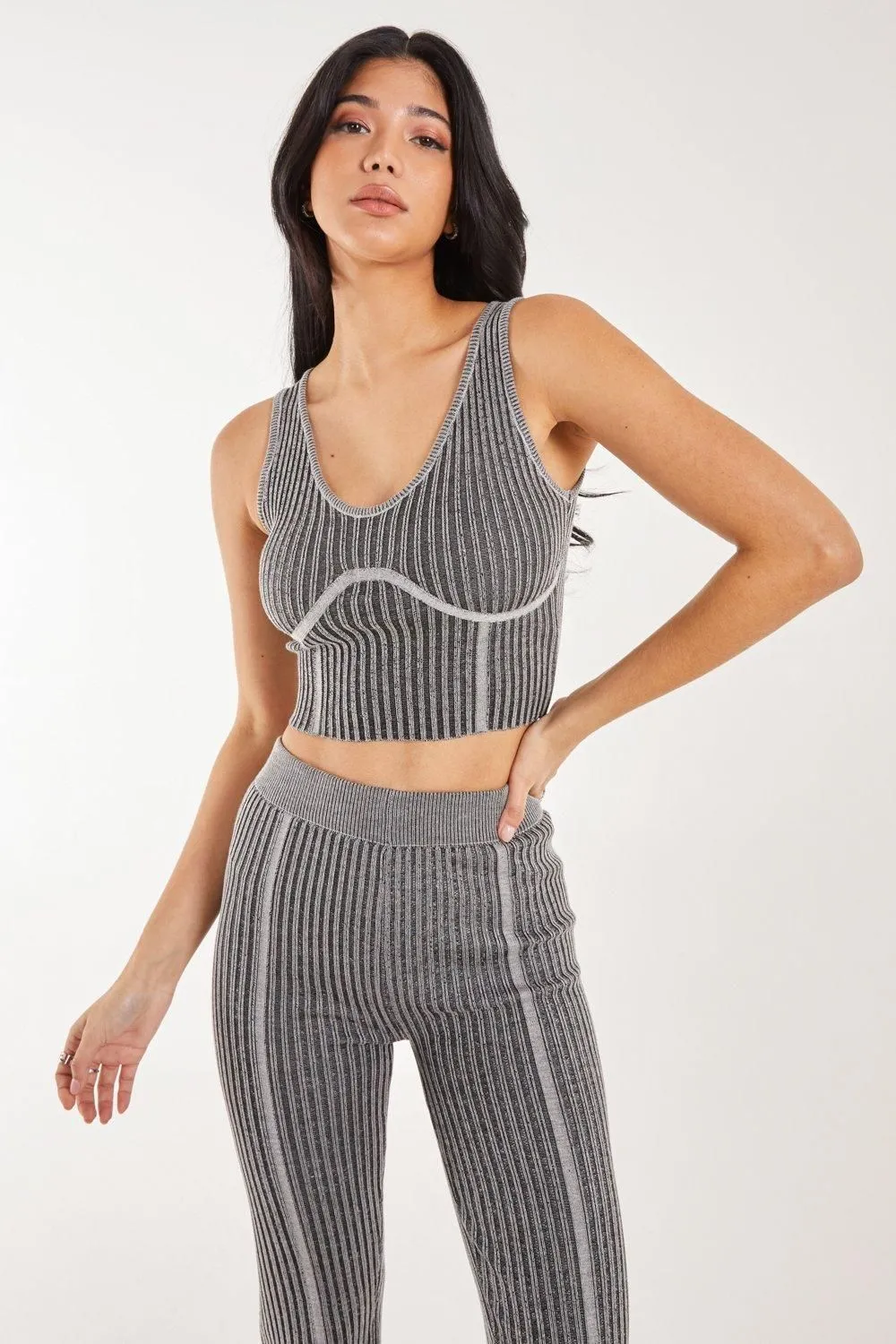 Two Tone Rib Corset Detail Top