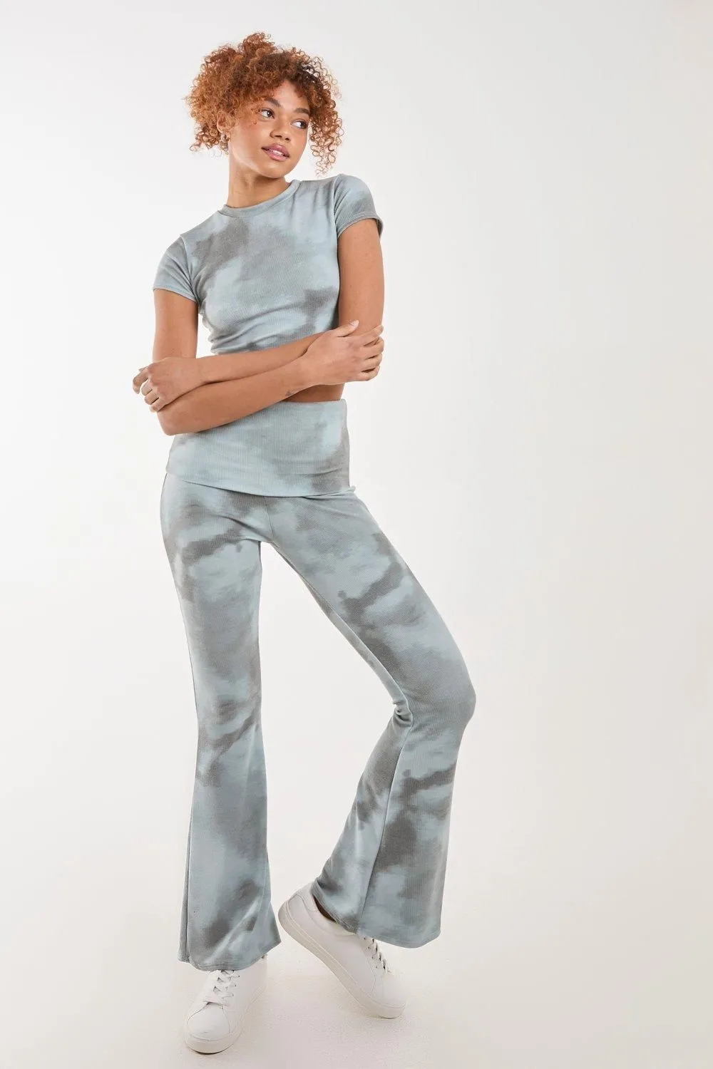 Tie Dye Rib Fold Over Flares