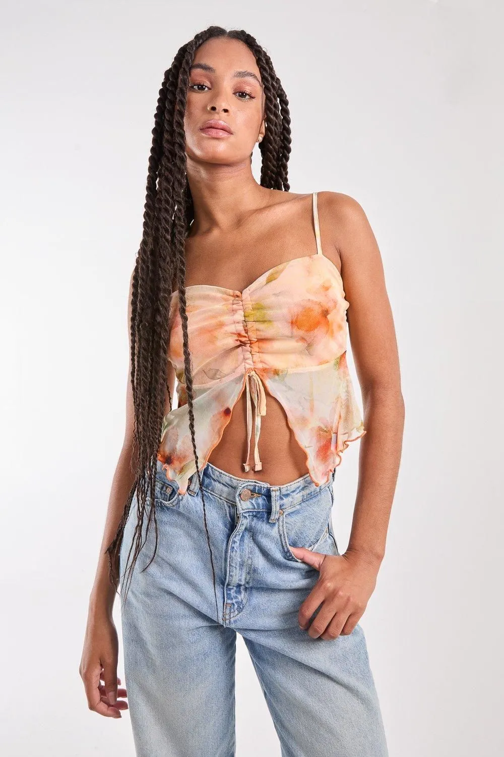 Distressed Mesh Butterfly Cami Top
