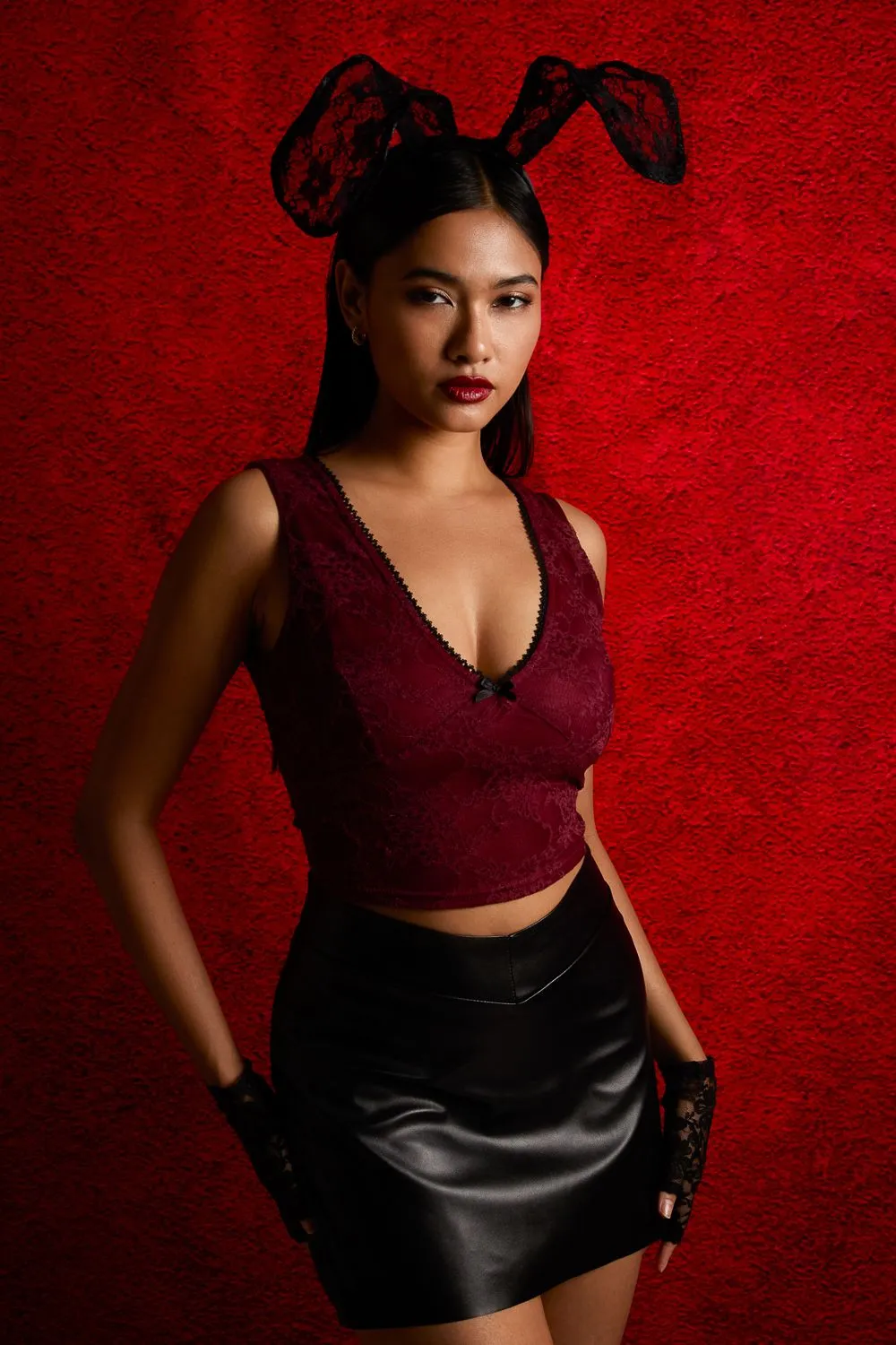 V Neck Lace Crop Top