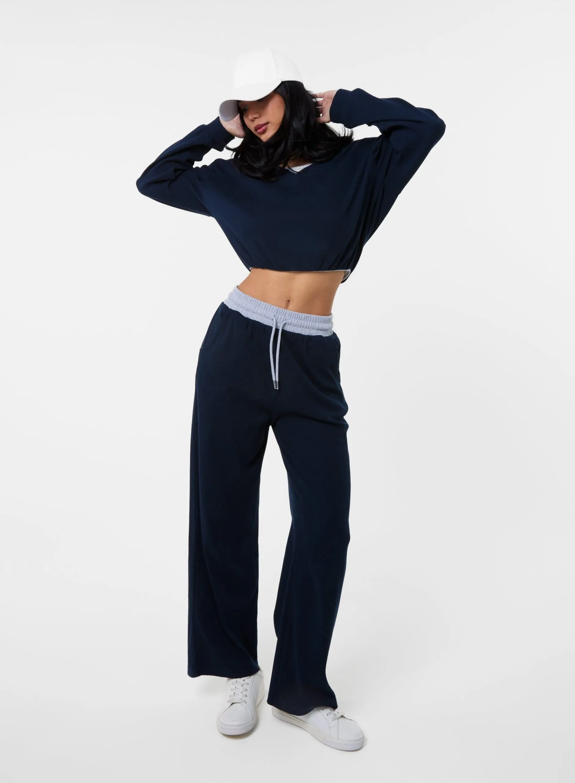 Contrast Band Wide Leg Joggers