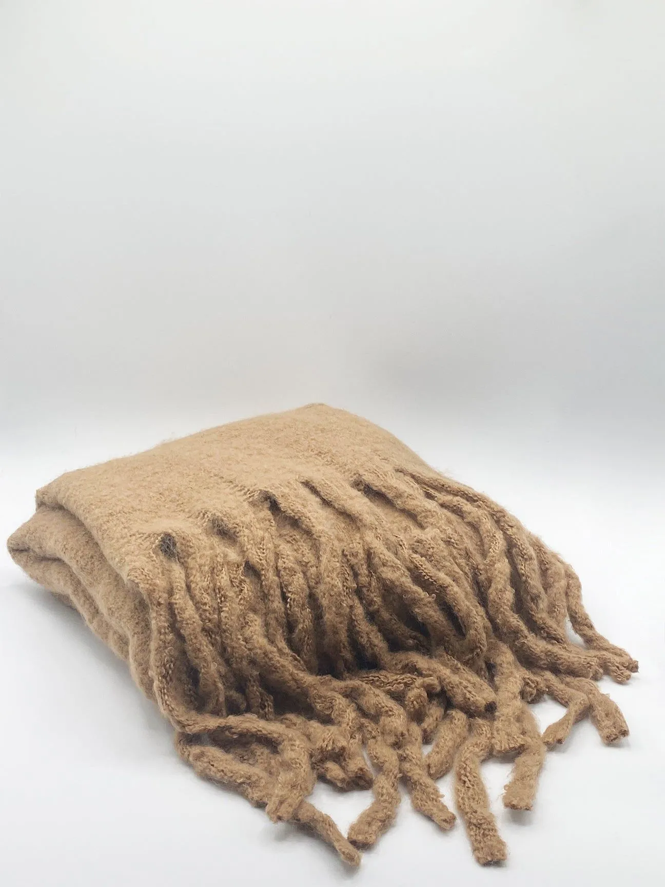 Beige Knitted Scarf With Tassels