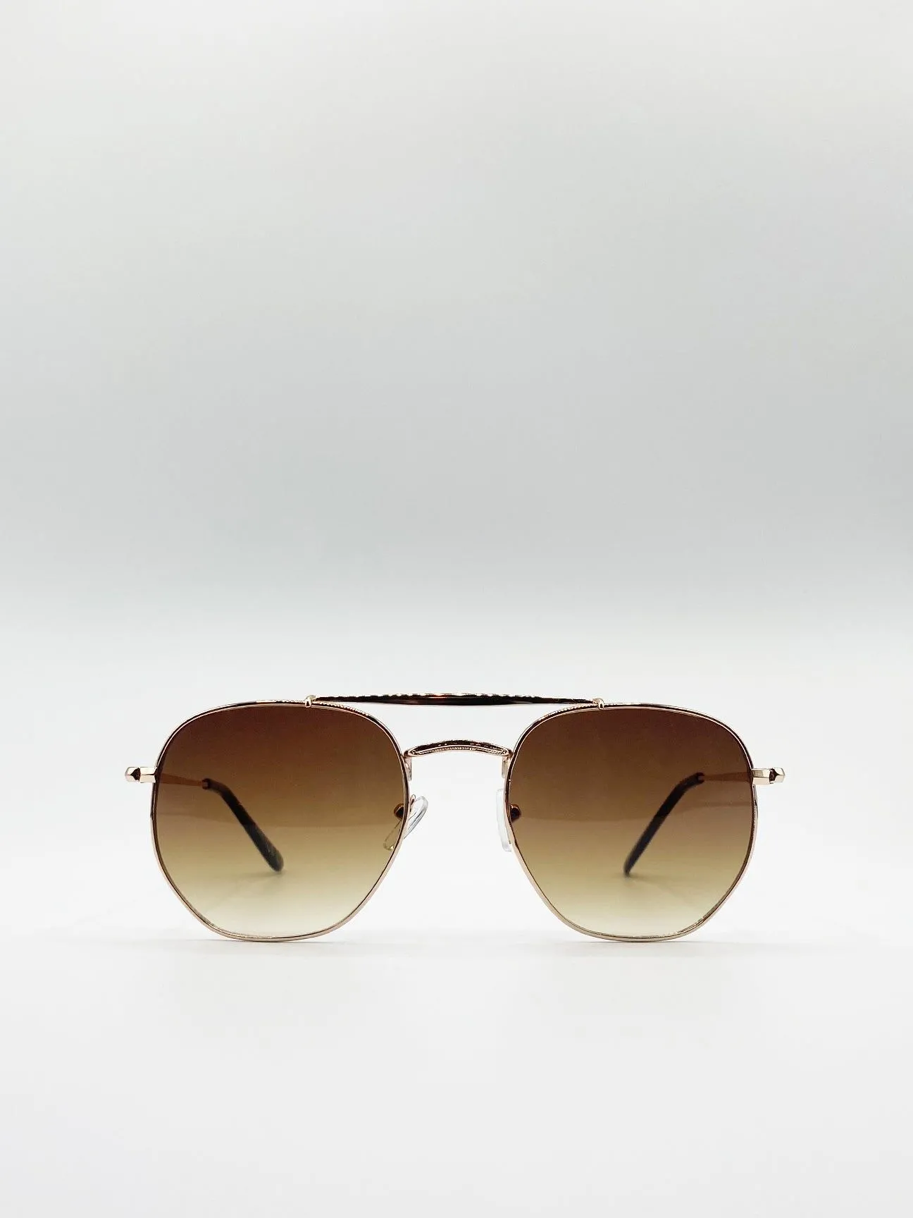 Double Bridge Metal Sunglasses With Gradient Lenses