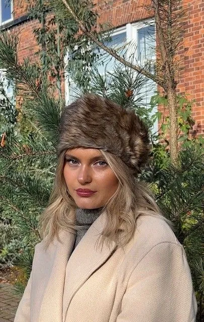 Faux Fur Headband in Brown