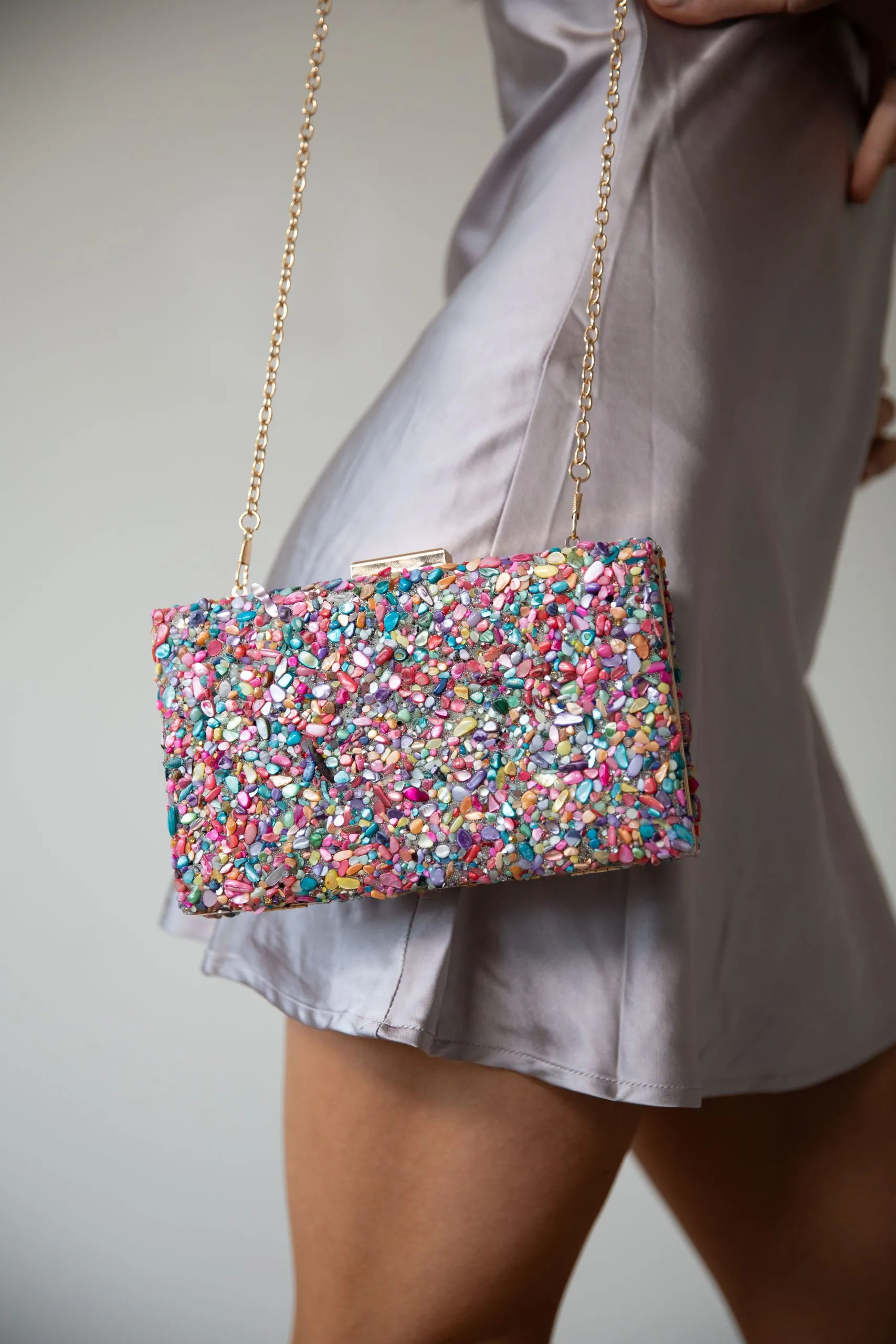Embellished Square Clutch Bag in Multi