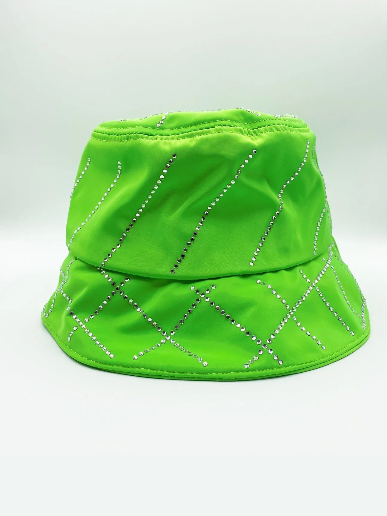Rylee Bucket Hat With Rhinestone Trim In Lime Green