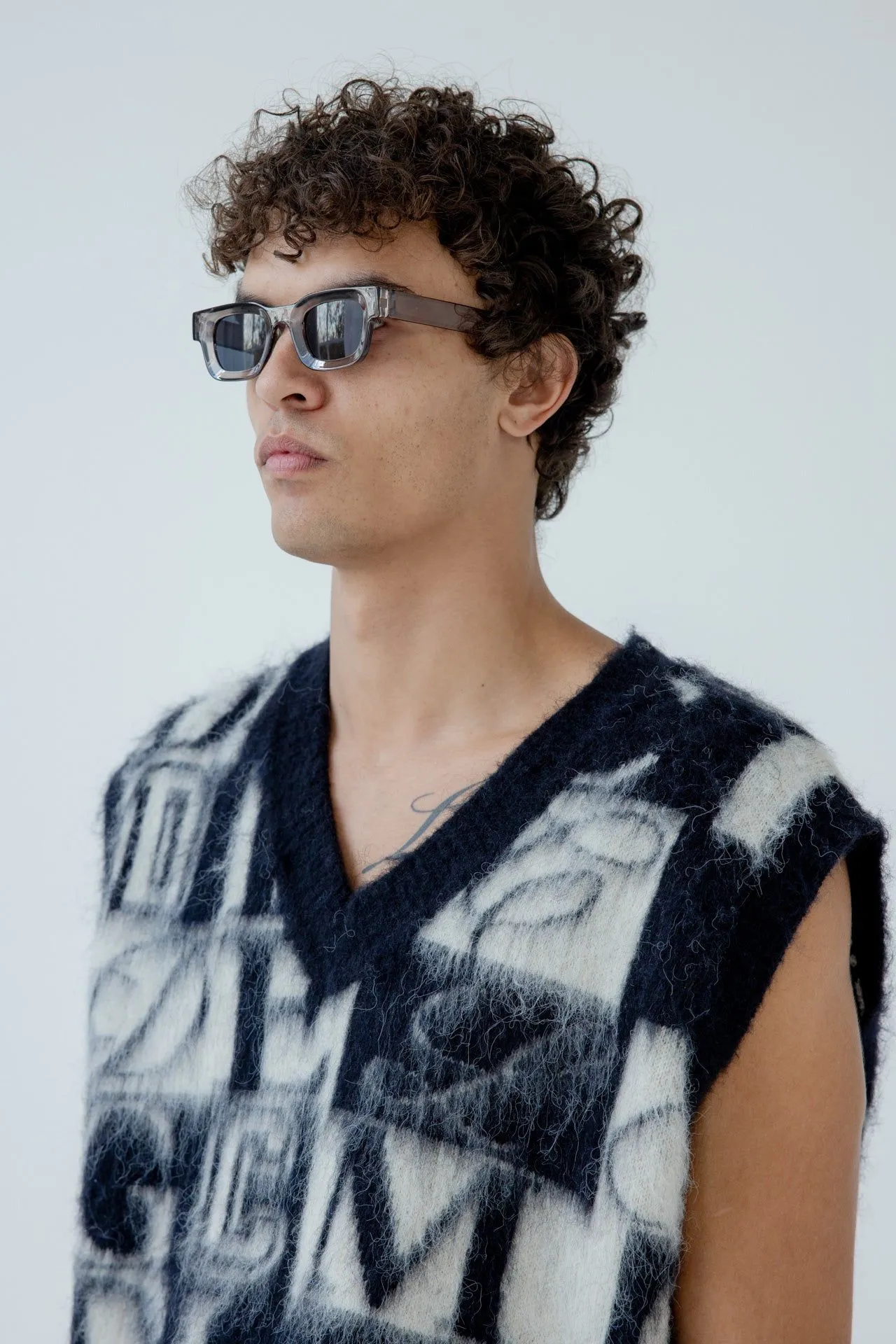 Chunky Square Frame Sunglasses in Clear Black