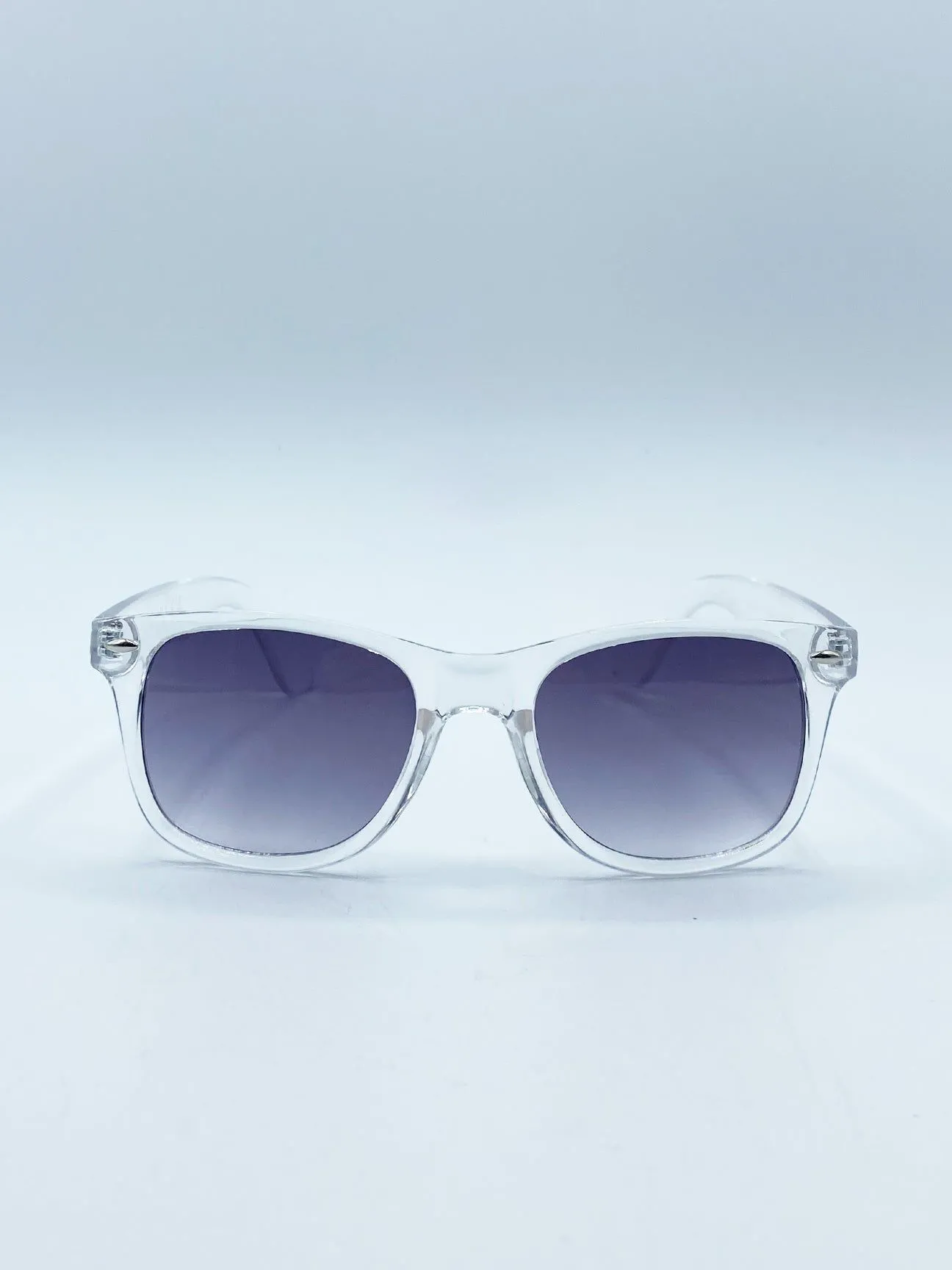 Clear Wayfarer Sunglasses with Graded Grey Lenses
