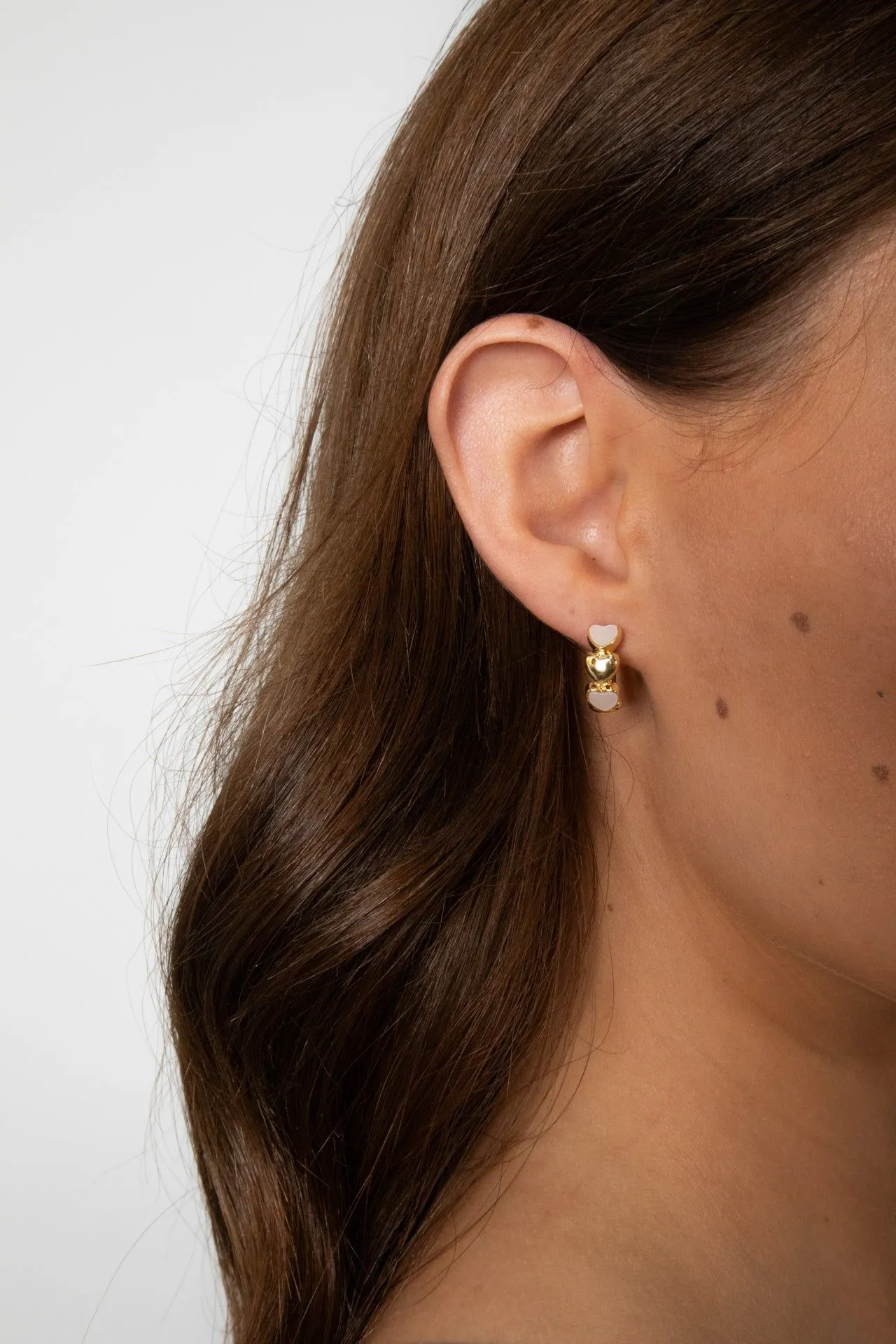 White and Gold Heart Huggie Hoop Earring