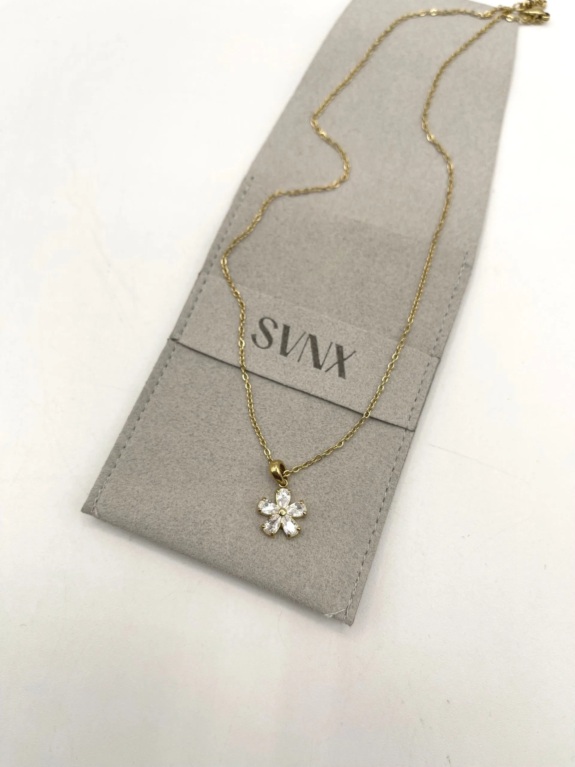 Floral Crystal Pendant Necklace in Gold