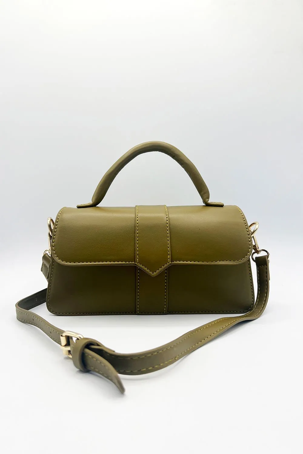 Small Crossbody Hard Top Handle Bag in Olive