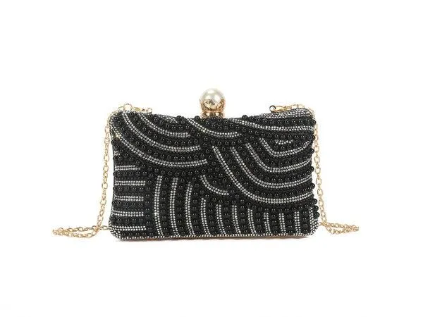 Pearl Embellished Clutch Bag in Black