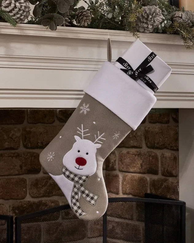 Set of 4 Grey Reindeer Xmas Tree Decoration Christmas Gift Bag Christmas Stocking