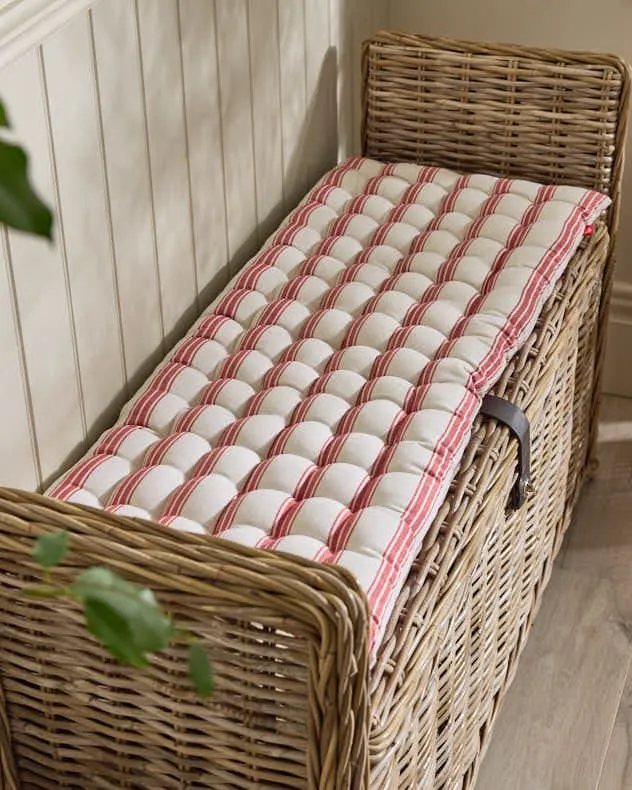 Red Striped Quilted Indoor Outdoor Garden Bench Cushion (L)100cm x (W)40cm