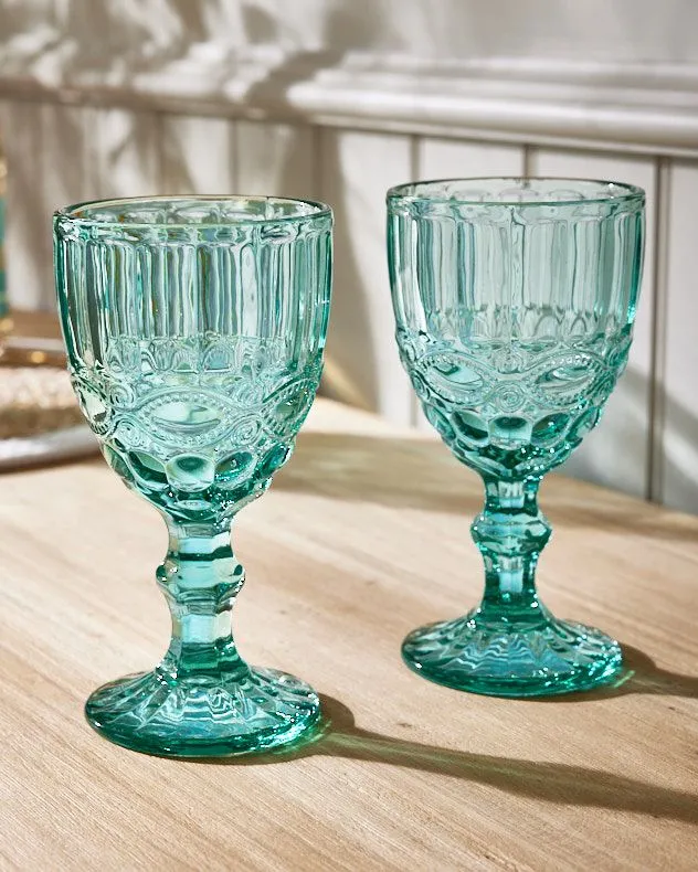 Set of 2 Vintage Luxury Turquoise Drinking Wine Glass Wine Goblets Gift Idea 350ml