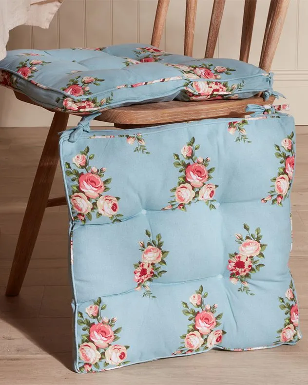 Set of 2 Vintage Flowers Indoor Furniture Dining Chair, Sofa Box Mattress Cushion Seat Pads (L)45cm x (W)45cm