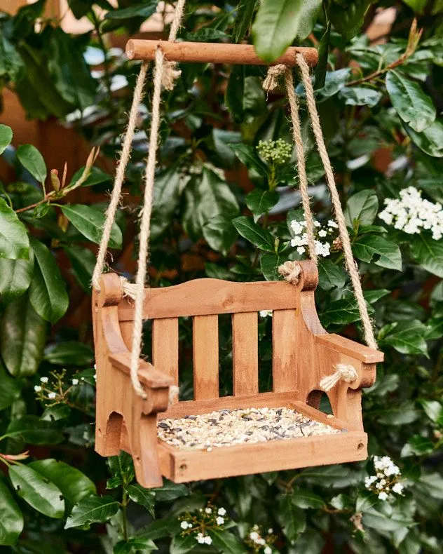 Antique Wooden Chair Swing Hanging Outdoor Garden Bird Dish Bird Feeder