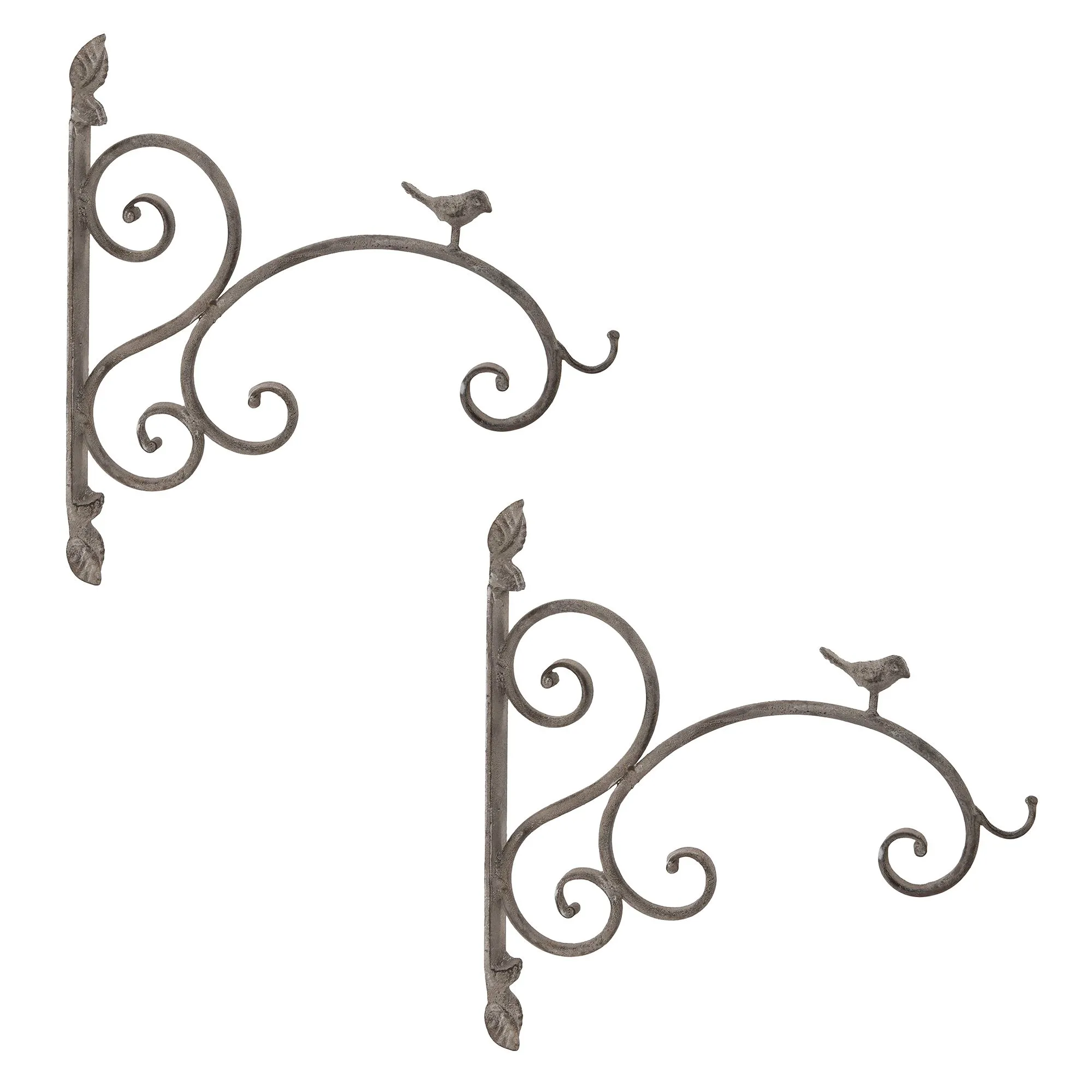 Set of 2 Vintage Ornate Scrolled Outdoor Garden Basket Wall Bracket