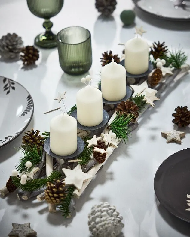 Pine Four Pillar Centrepiece Christmas Tealight Holder Candle Holders