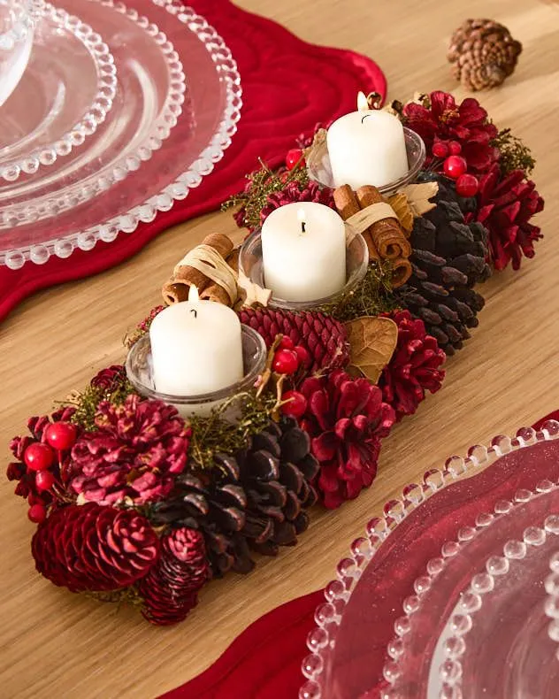 Cinnamon Pine Trio Tealight Xmas Decoration Centrepiece Christmas Décor Candle Holder