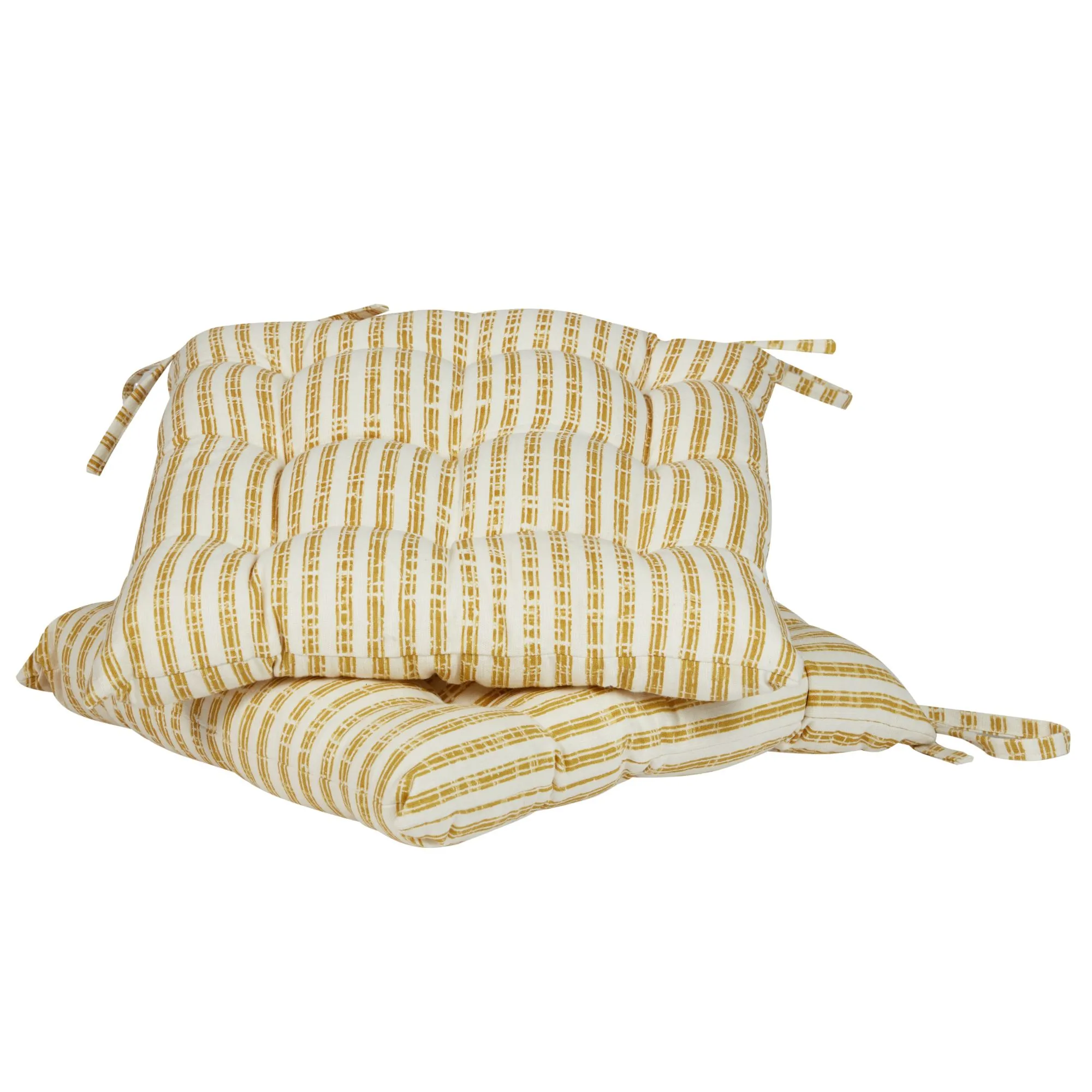 Set of 2 Vintage Yellow Striped Chair Seat Pad Garden Furniture Cushions