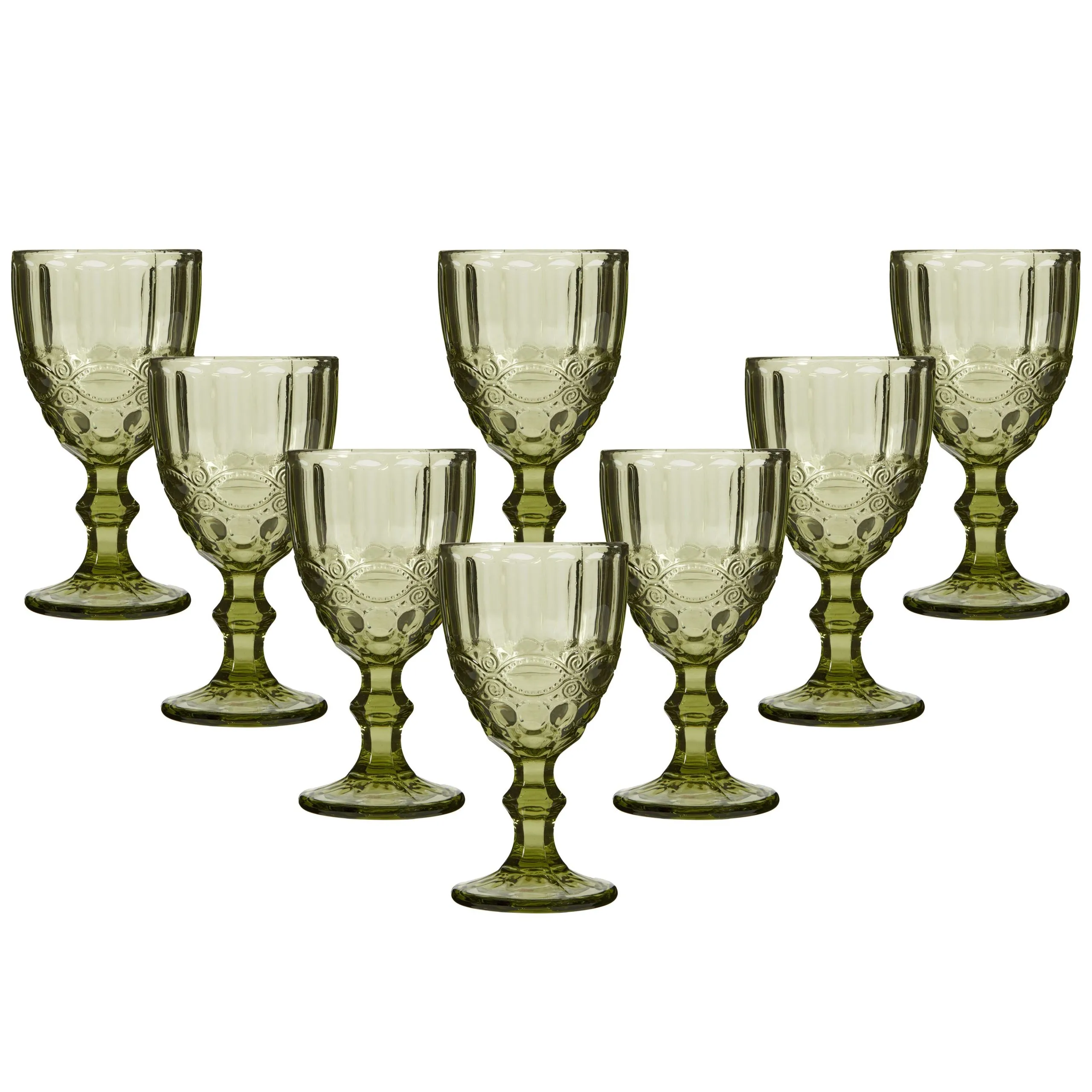 Set of 8 Vintage Luxury Green Drinking Wine Glass Wine Goblets Gift Idea 350ml